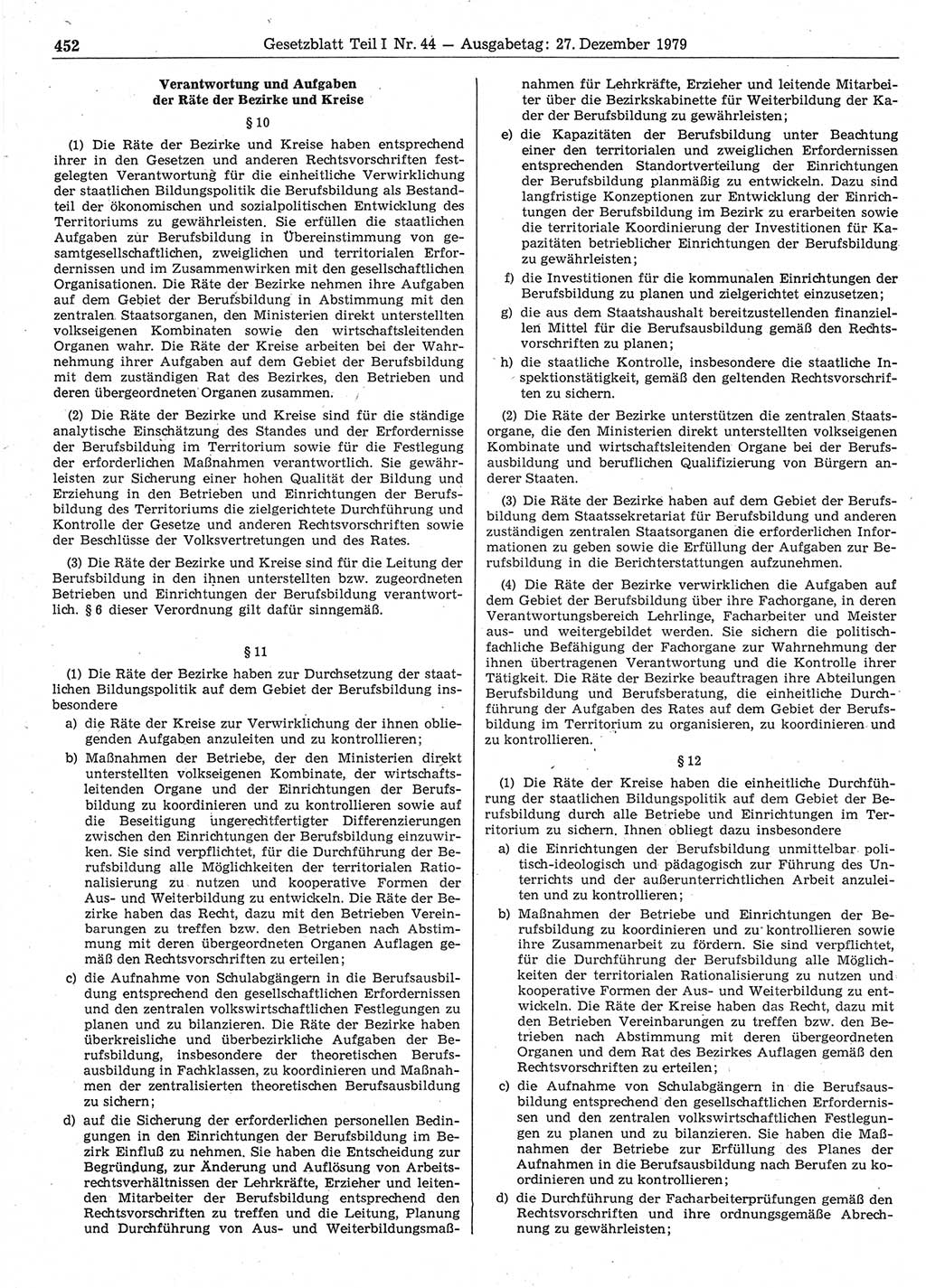 Gesetzblatt (GBl.) der Deutschen Demokratischen Republik (DDR) Teil Ⅰ 1979, Seite 452 (GBl. DDR Ⅰ 1979, S. 452)