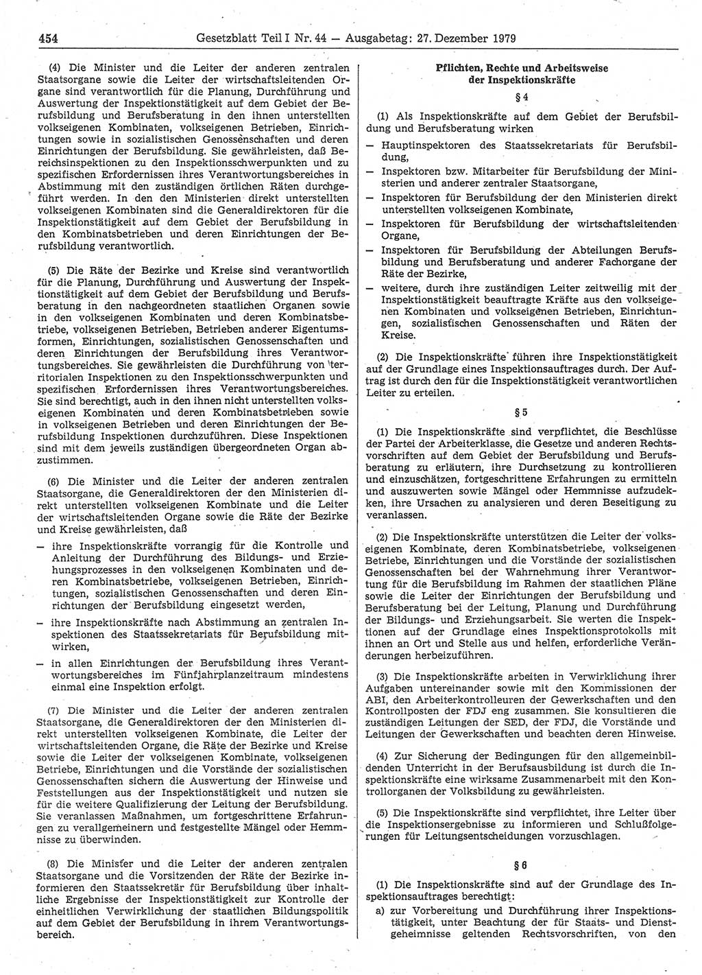 Gesetzblatt (GBl.) der Deutschen Demokratischen Republik (DDR) Teil Ⅰ 1979, Seite 454 (GBl. DDR Ⅰ 1979, S. 454)