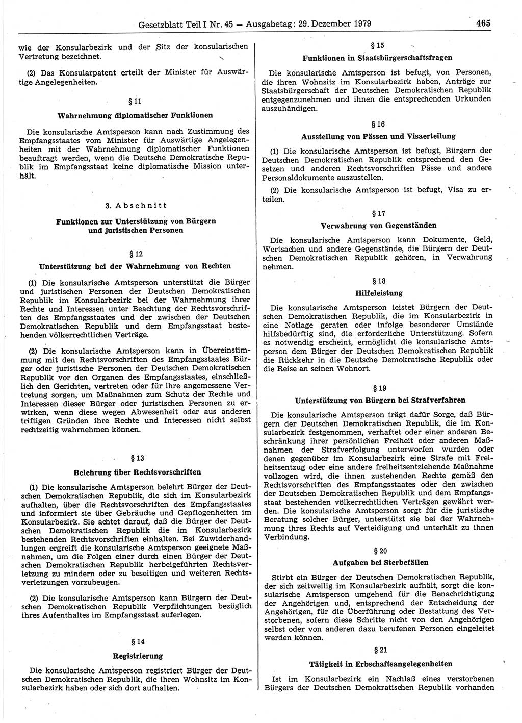 Gesetzblatt (GBl.) der Deutschen Demokratischen Republik (DDR) Teil Ⅰ 1979, Seite 465 (GBl. DDR Ⅰ 1979, S. 465)