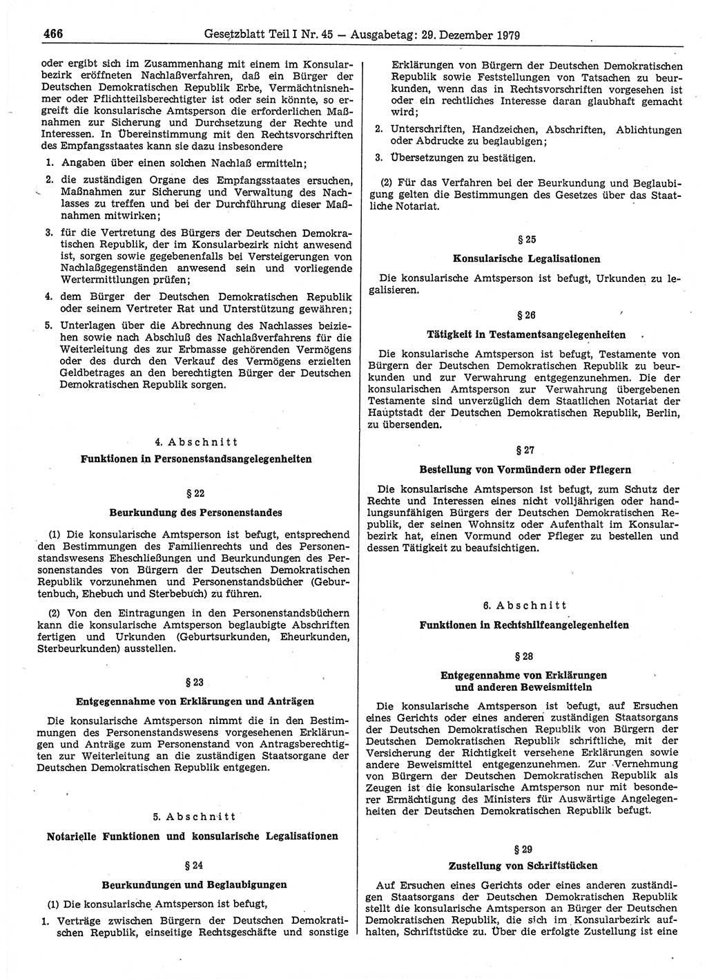 Gesetzblatt (GBl.) der Deutschen Demokratischen Republik (DDR) Teil Ⅰ 1979, Seite 466 (GBl. DDR Ⅰ 1979, S. 466)