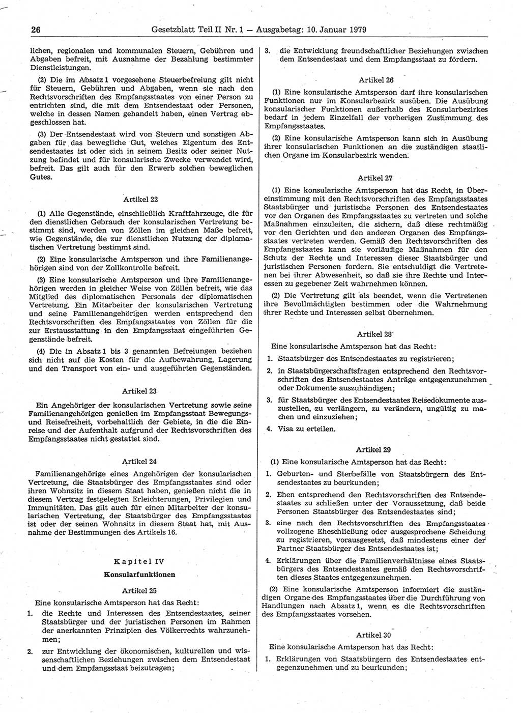 Gesetzblatt (GBl.) der Deutschen Demokratischen Republik (DDR) Teil ⅠⅠ 1979, Seite 26 (GBl. DDR ⅠⅠ 1979, S. 26)
