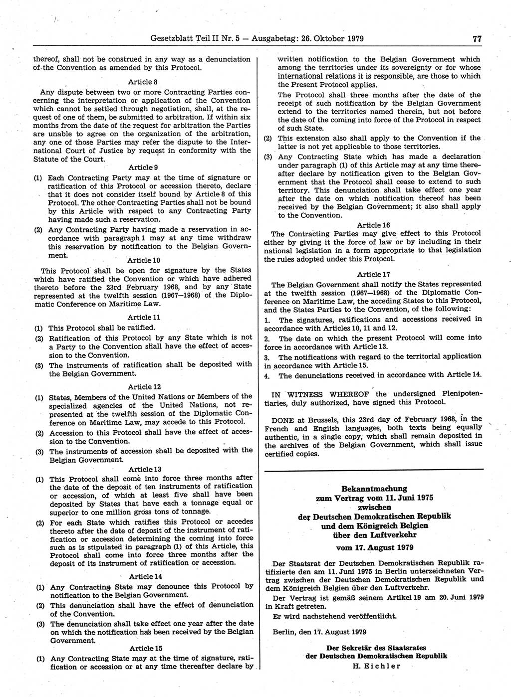 Gesetzblatt (GBl.) der Deutschen Demokratischen Republik (DDR) Teil ⅠⅠ 1979, Seite 77 (GBl. DDR ⅠⅠ 1979, S. 77)