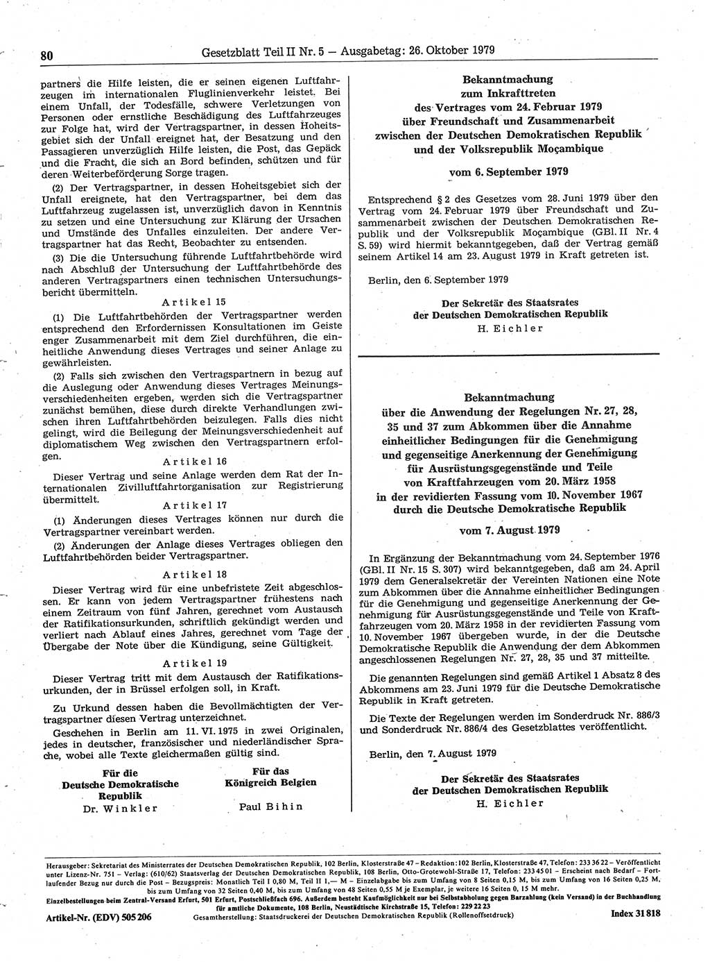 Gesetzblatt (GBl.) der Deutschen Demokratischen Republik (DDR) Teil ⅠⅠ 1979, Seite 80 (GBl. DDR ⅠⅠ 1979, S. 80)