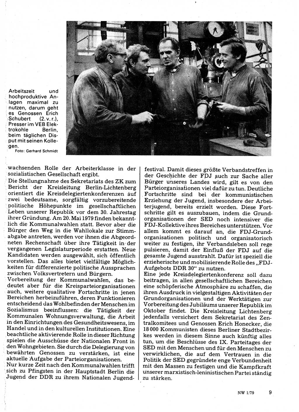 Neuer Weg (NW), Organ des Zentralkomitees (ZK) der SED (Sozialistische Einheitspartei Deutschlands) für Fragen des Parteilebens, 34. Jahrgang [Deutsche Demokratische Republik (DDR)] 1979, Seite 9 (NW ZK SED DDR 1979, S. 9)