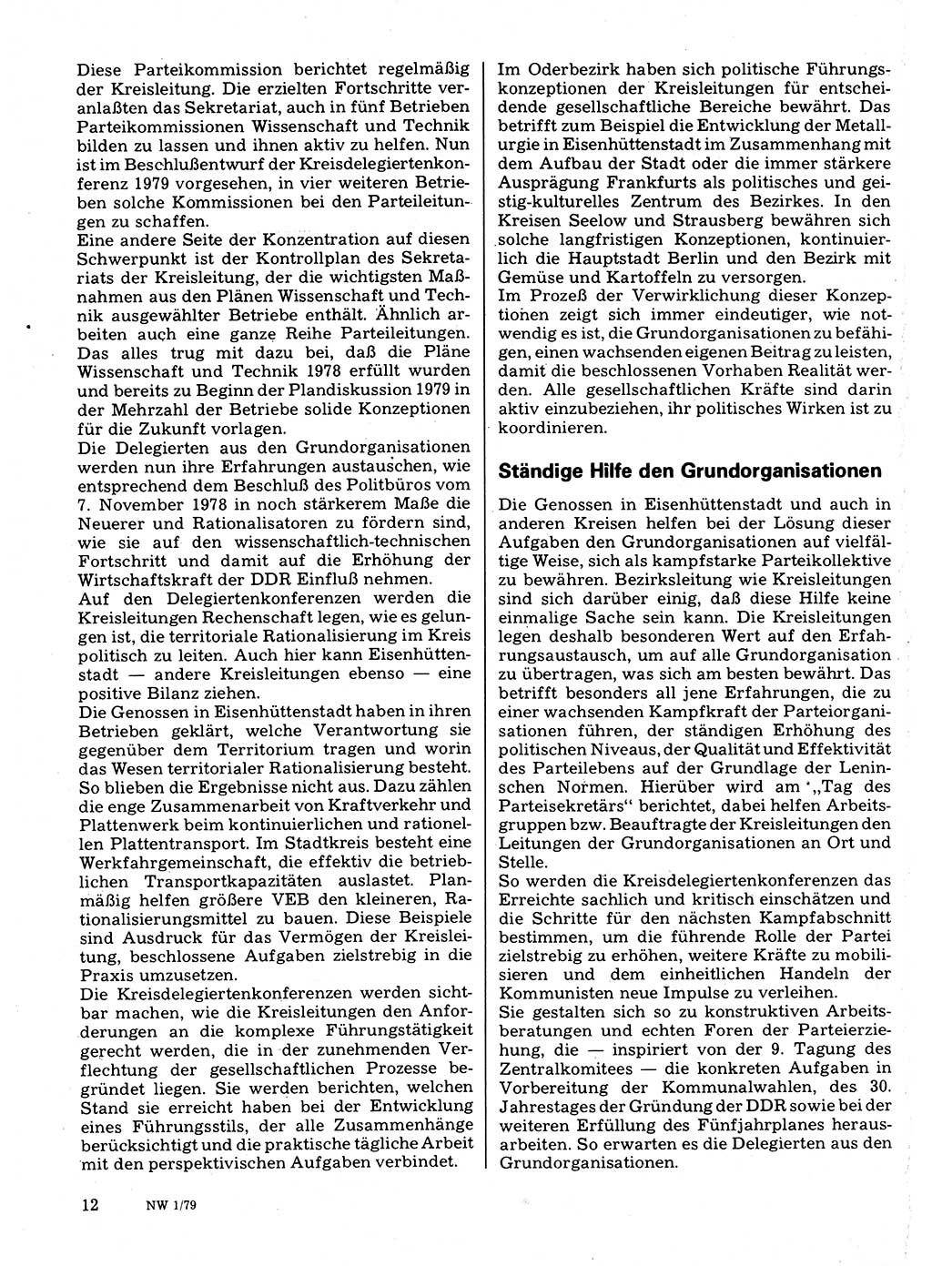 Neuer Weg (NW), Organ des Zentralkomitees (ZK) der SED (Sozialistische Einheitspartei Deutschlands) für Fragen des Parteilebens, 34. Jahrgang [Deutsche Demokratische Republik (DDR)] 1979, Seite 12 (NW ZK SED DDR 1979, S. 12)