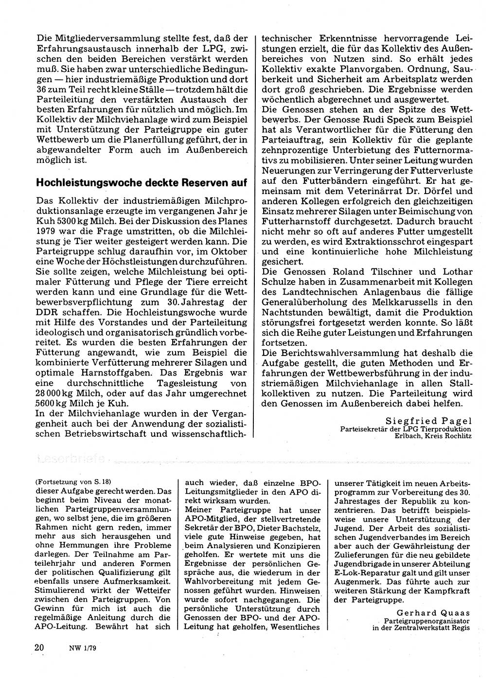 Neuer Weg (NW), Organ des Zentralkomitees (ZK) der SED (Sozialistische Einheitspartei Deutschlands) für Fragen des Parteilebens, 34. Jahrgang [Deutsche Demokratische Republik (DDR)] 1979, Seite 20 (NW ZK SED DDR 1979, S. 20)