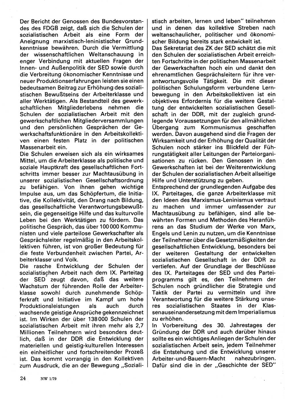 Neuer Weg (NW), Organ des Zentralkomitees (ZK) der SED (Sozialistische Einheitspartei Deutschlands) für Fragen des Parteilebens, 34. Jahrgang [Deutsche Demokratische Republik (DDR)] 1979, Seite 24 (NW ZK SED DDR 1979, S. 24)