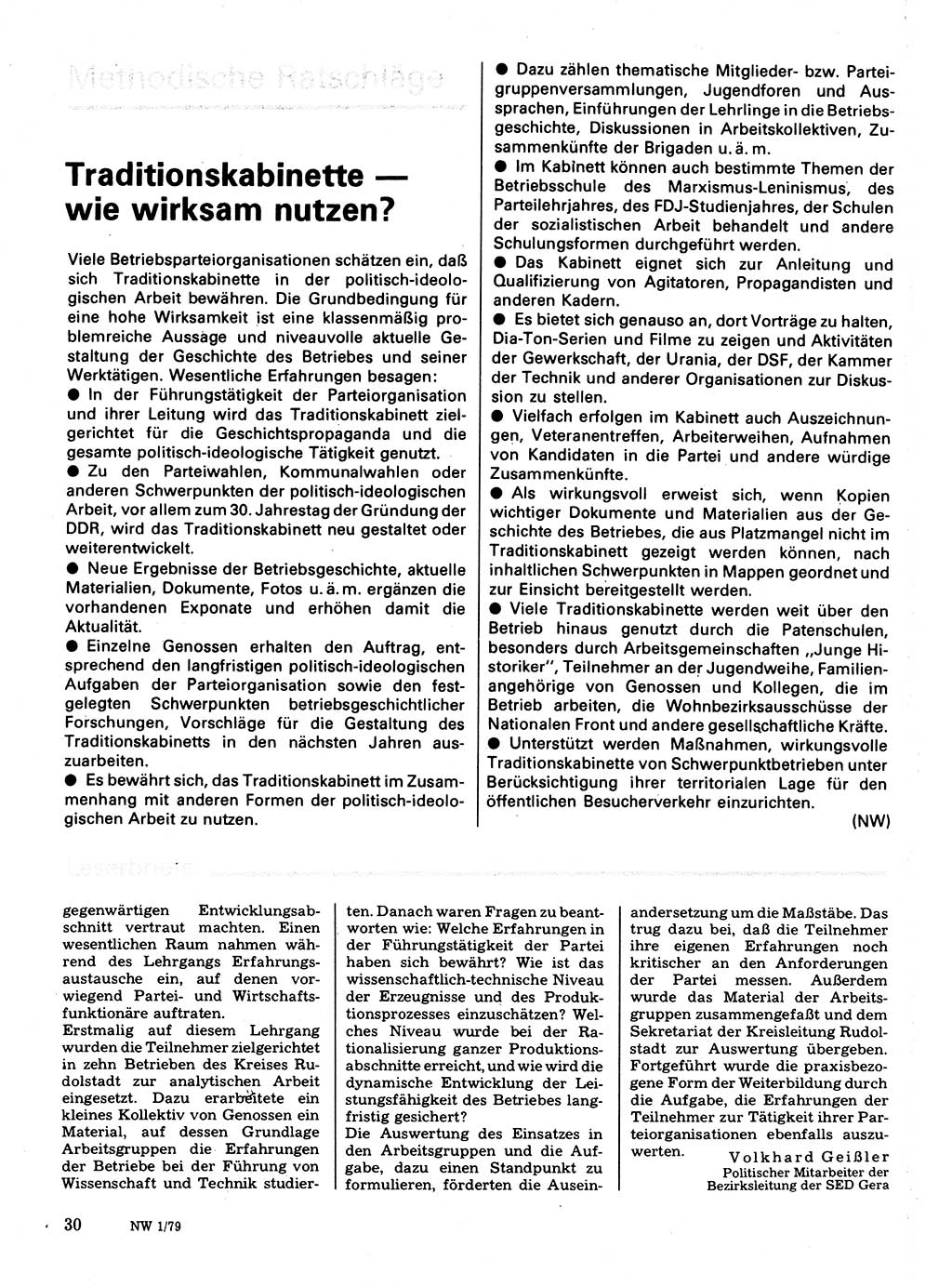 Neuer Weg (NW), Organ des Zentralkomitees (ZK) der SED (Sozialistische Einheitspartei Deutschlands) für Fragen des Parteilebens, 34. Jahrgang [Deutsche Demokratische Republik (DDR)] 1979, Seite 30 (NW ZK SED DDR 1979, S. 30)