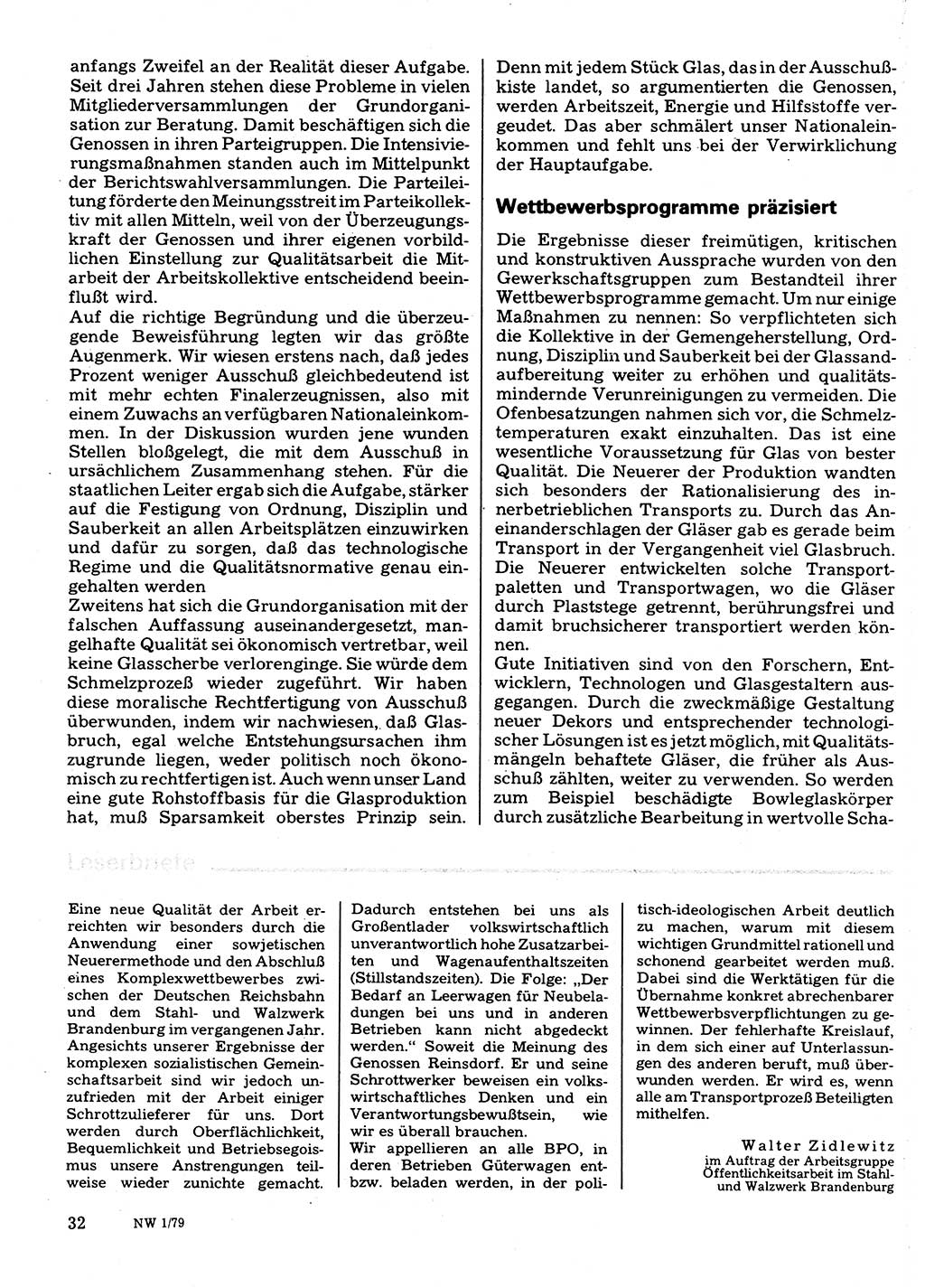 Neuer Weg (NW), Organ des Zentralkomitees (ZK) der SED (Sozialistische Einheitspartei Deutschlands) für Fragen des Parteilebens, 34. Jahrgang [Deutsche Demokratische Republik (DDR)] 1979, Seite 32 (NW ZK SED DDR 1979, S. 32)