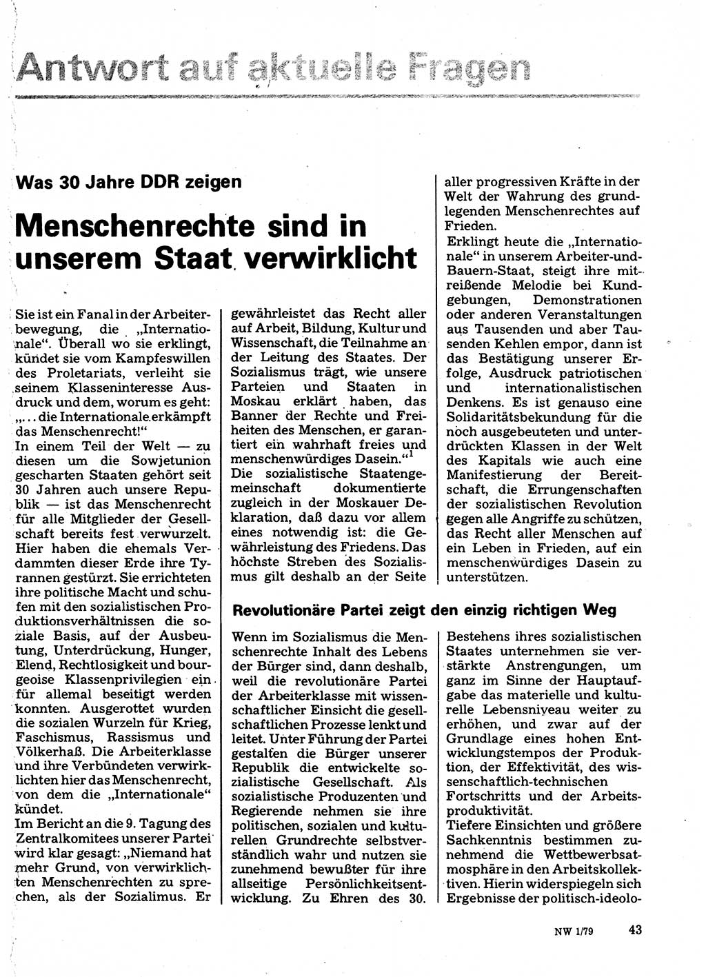 Neuer Weg (NW), Organ des Zentralkomitees (ZK) der SED (Sozialistische Einheitspartei Deutschlands) für Fragen des Parteilebens, 34. Jahrgang [Deutsche Demokratische Republik (DDR)] 1979, Seite 43 (NW ZK SED DDR 1979, S. 43)