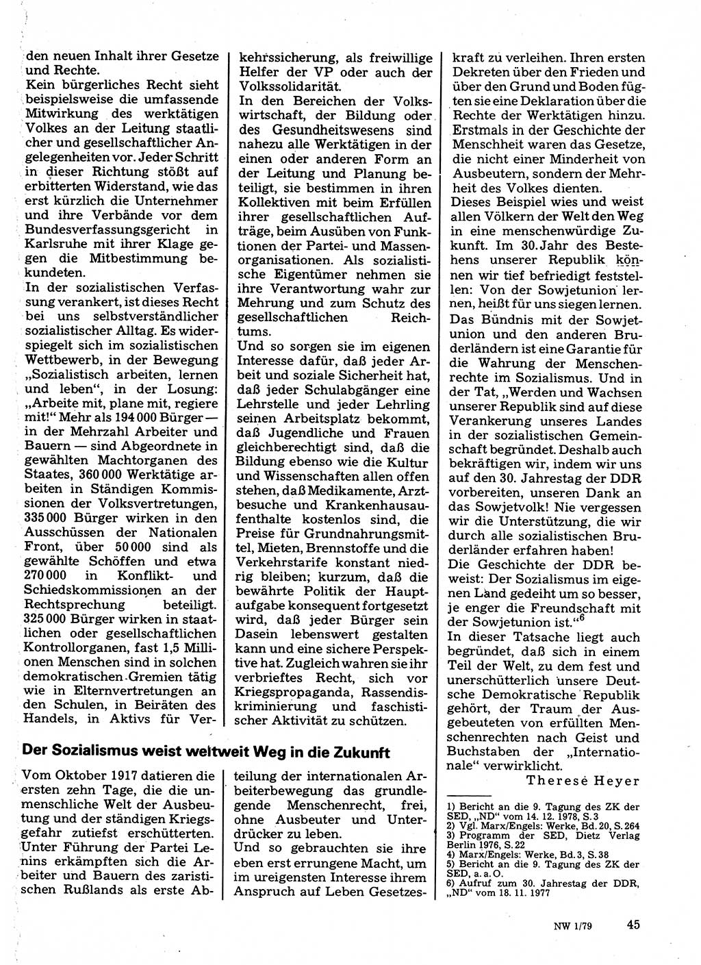 Neuer Weg (NW), Organ des Zentralkomitees (ZK) der SED (Sozialistische Einheitspartei Deutschlands) für Fragen des Parteilebens, 34. Jahrgang [Deutsche Demokratische Republik (DDR)] 1979, Seite 45 (NW ZK SED DDR 1979, S. 45)