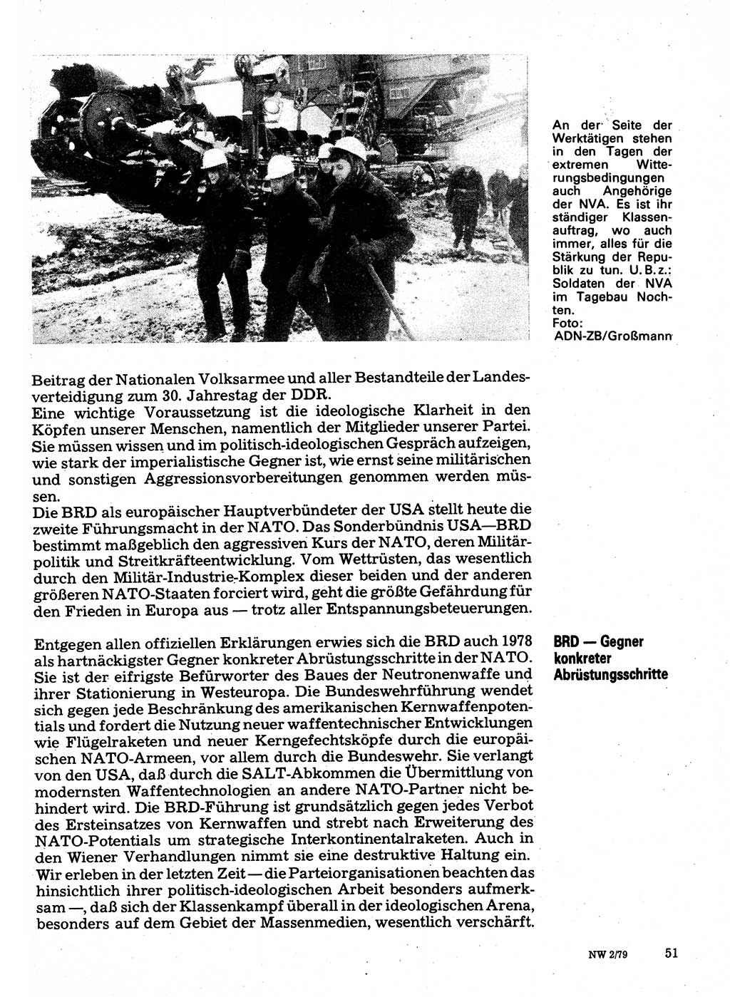 Neuer Weg (NW), Organ des Zentralkomitees (ZK) der SED (Sozialistische Einheitspartei Deutschlands) für Fragen des Parteilebens, 34. Jahrgang [Deutsche Demokratische Republik (DDR)] 1979, Seite 51 (NW ZK SED DDR 1979, S. 51)