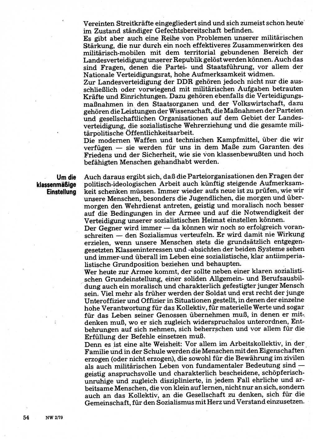 Neuer Weg (NW), Organ des Zentralkomitees (ZK) der SED (Sozialistische Einheitspartei Deutschlands) für Fragen des Parteilebens, 34. Jahrgang [Deutsche Demokratische Republik (DDR)] 1979, Seite 54 (NW ZK SED DDR 1979, S. 54)