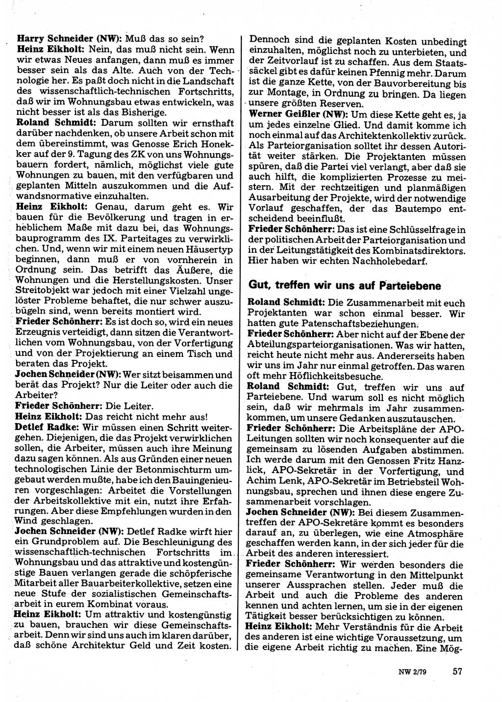 Neuer Weg (NW), Organ des Zentralkomitees (ZK) der SED (Sozialistische Einheitspartei Deutschlands) für Fragen des Parteilebens, 34. Jahrgang [Deutsche Demokratische Republik (DDR)] 1979, Seite 57 (NW ZK SED DDR 1979, S. 57)