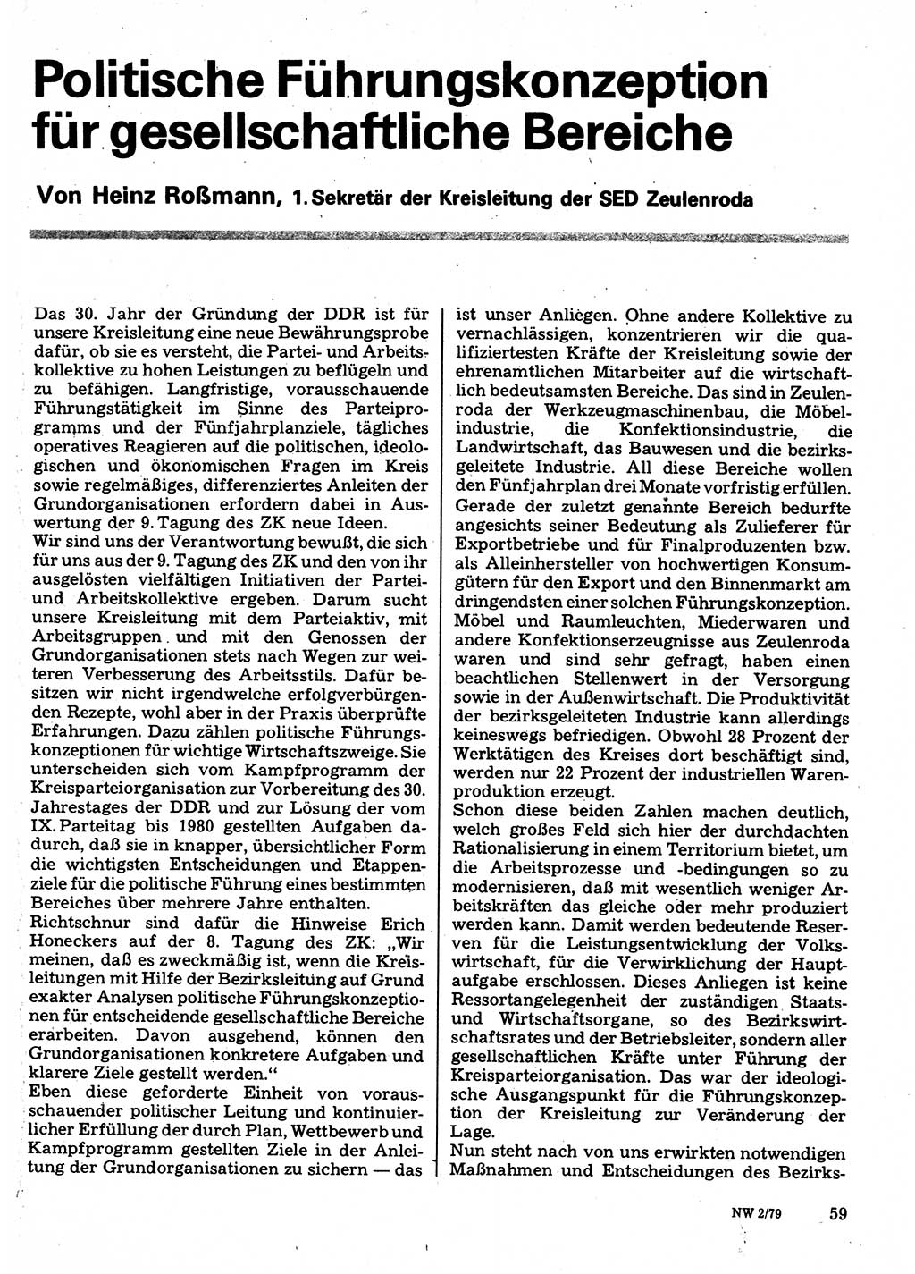 Neuer Weg (NW), Organ des Zentralkomitees (ZK) der SED (Sozialistische Einheitspartei Deutschlands) für Fragen des Parteilebens, 34. Jahrgang [Deutsche Demokratische Republik (DDR)] 1979, Seite 59 (NW ZK SED DDR 1979, S. 59)