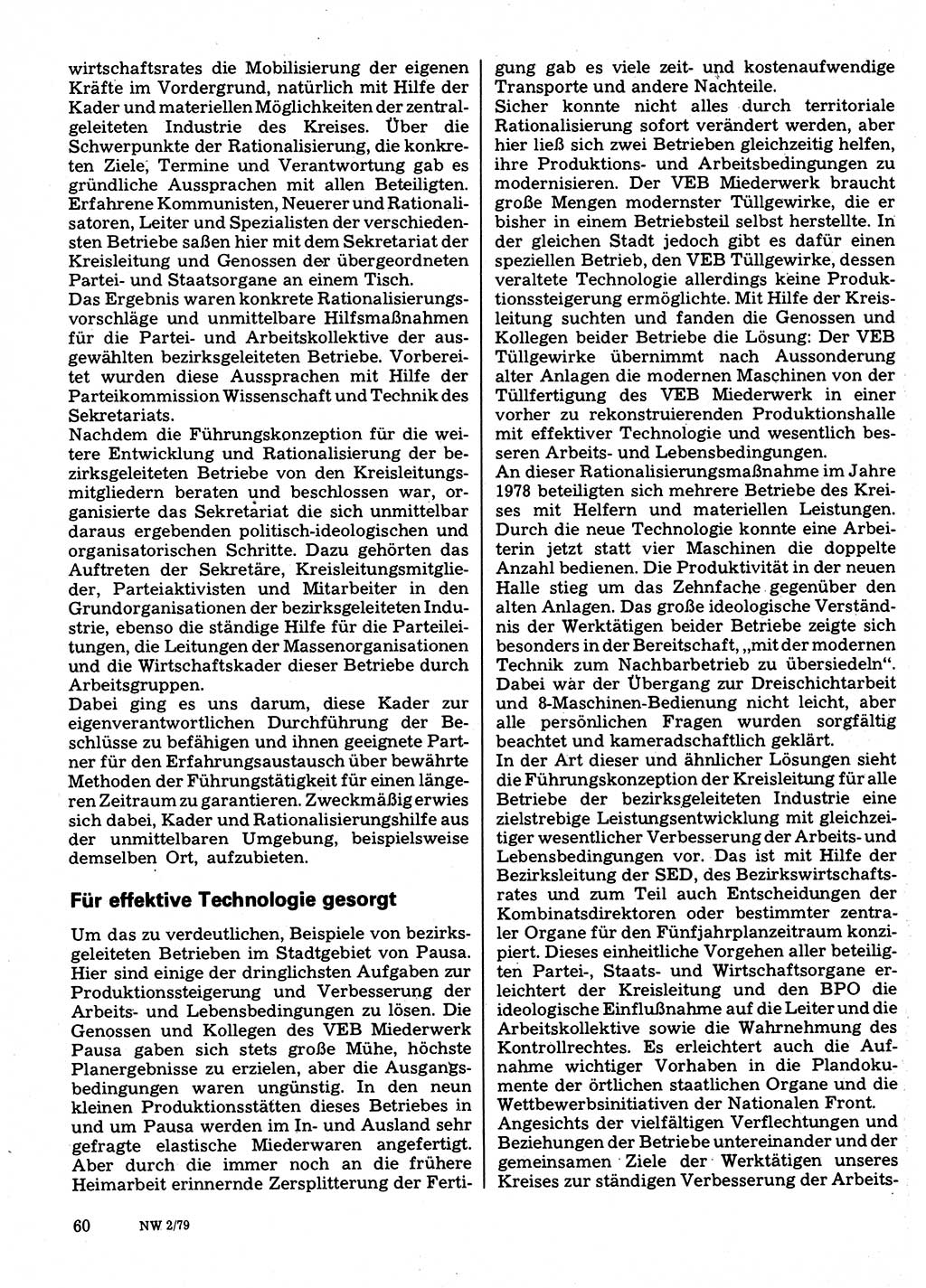 Neuer Weg (NW), Organ des Zentralkomitees (ZK) der SED (Sozialistische Einheitspartei Deutschlands) für Fragen des Parteilebens, 34. Jahrgang [Deutsche Demokratische Republik (DDR)] 1979, Seite 60 (NW ZK SED DDR 1979, S. 60)