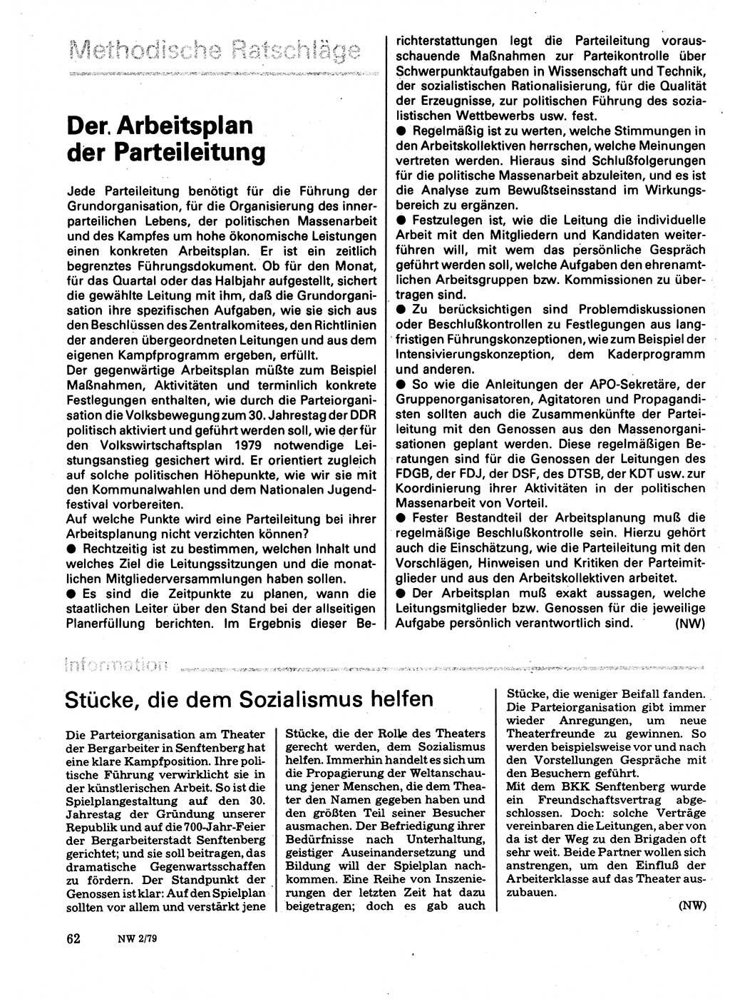 Neuer Weg (NW), Organ des Zentralkomitees (ZK) der SED (Sozialistische Einheitspartei Deutschlands) für Fragen des Parteilebens, 34. Jahrgang [Deutsche Demokratische Republik (DDR)] 1979, Seite 62 (NW ZK SED DDR 1979, S. 62)