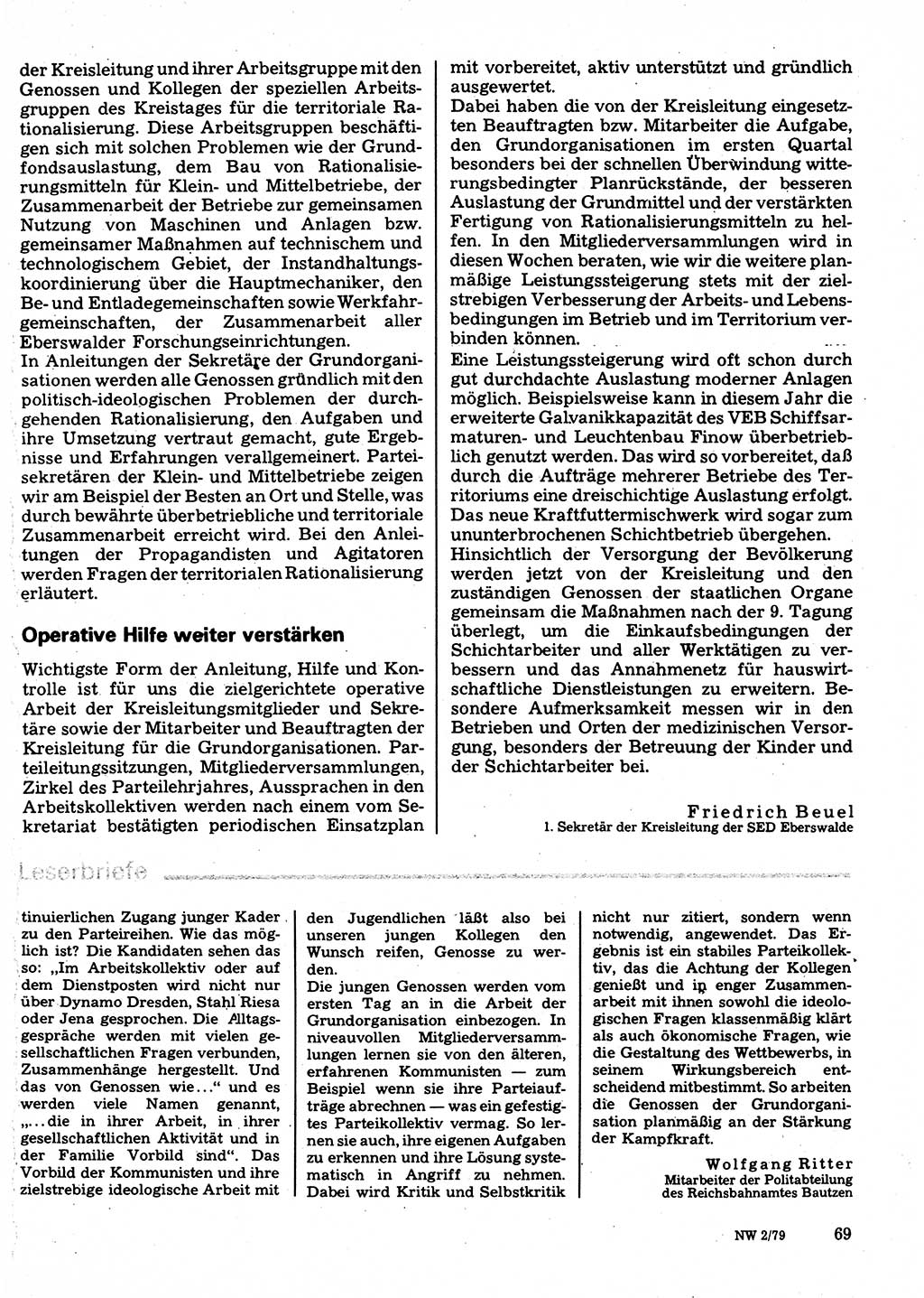 Neuer Weg (NW), Organ des Zentralkomitees (ZK) der SED (Sozialistische Einheitspartei Deutschlands) für Fragen des Parteilebens, 34. Jahrgang [Deutsche Demokratische Republik (DDR)] 1979, Seite 69 (NW ZK SED DDR 1979, S. 69)