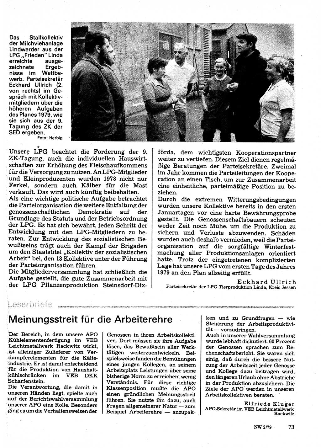 Neuer Weg (NW), Organ des Zentralkomitees (ZK) der SED (Sozialistische Einheitspartei Deutschlands) für Fragen des Parteilebens, 34. Jahrgang [Deutsche Demokratische Republik (DDR)] 1979, Seite 73 (NW ZK SED DDR 1979, S. 73)