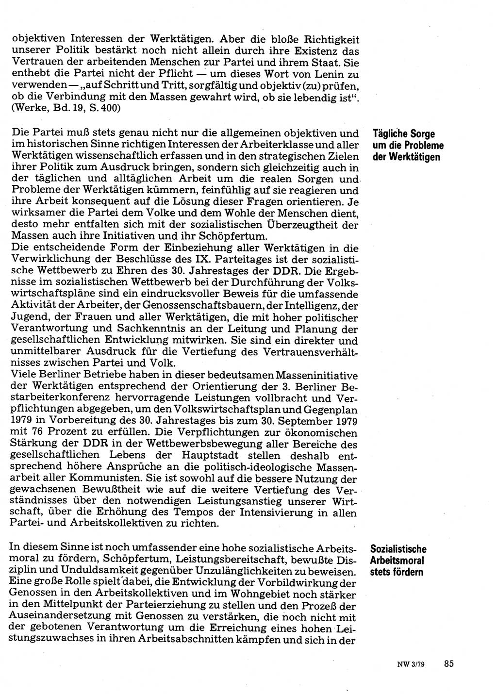 Neuer Weg (NW), Organ des Zentralkomitees (ZK) der SED (Sozialistische Einheitspartei Deutschlands) für Fragen des Parteilebens, 34. Jahrgang [Deutsche Demokratische Republik (DDR)] 1979, Seite 85 (NW ZK SED DDR 1979, S. 85)