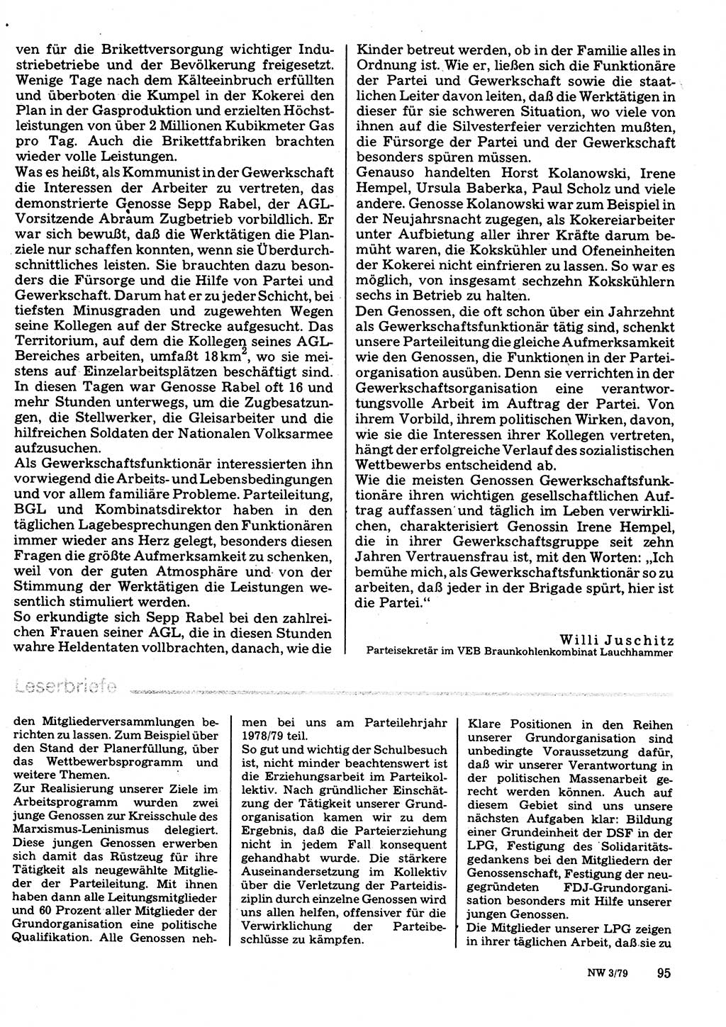 Neuer Weg (NW), Organ des Zentralkomitees (ZK) der SED (Sozialistische Einheitspartei Deutschlands) für Fragen des Parteilebens, 34. Jahrgang [Deutsche Demokratische Republik (DDR)] 1979, Seite 95 (NW ZK SED DDR 1979, S. 95)