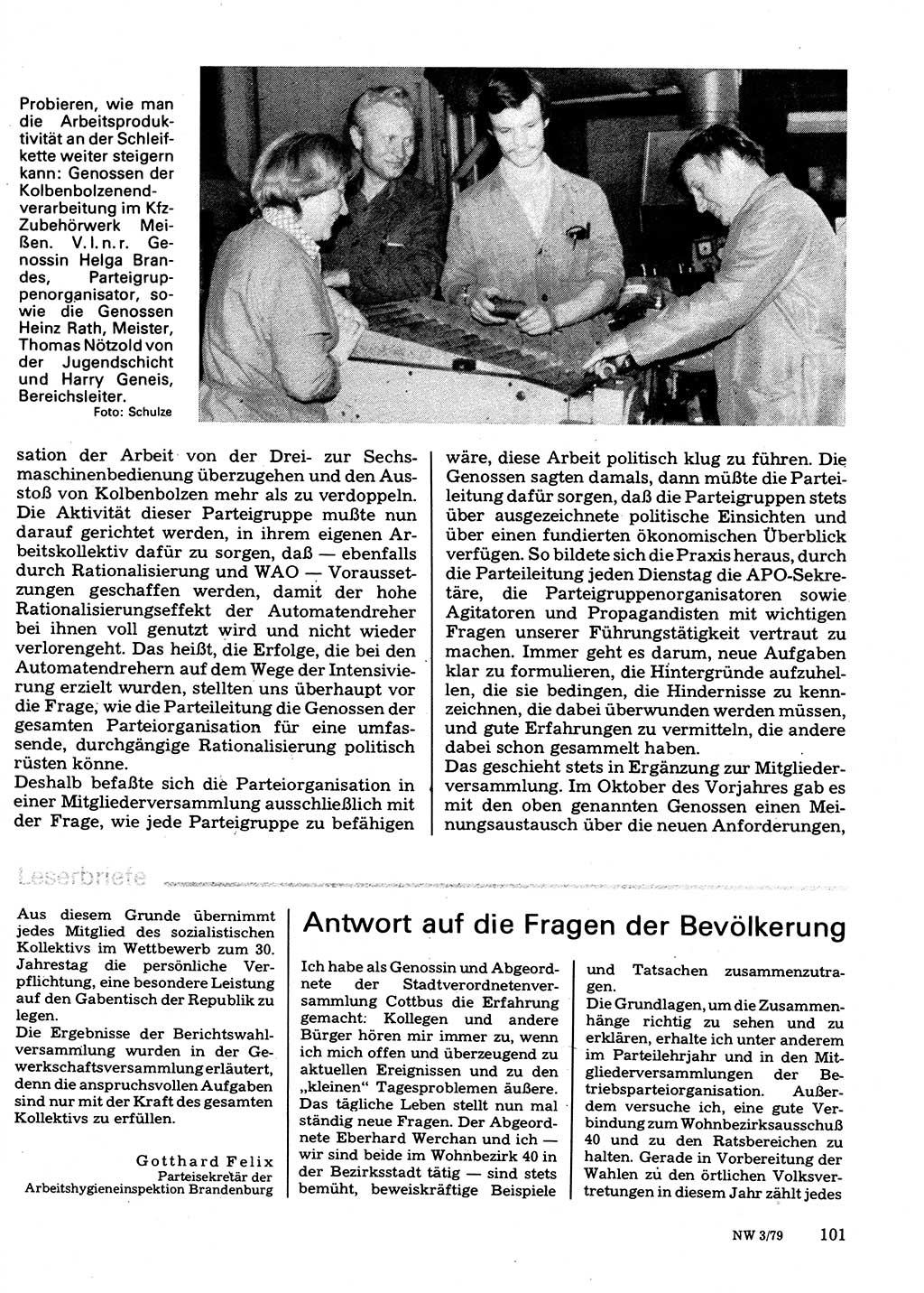 Neuer Weg (NW), Organ des Zentralkomitees (ZK) der SED (Sozialistische Einheitspartei Deutschlands) für Fragen des Parteilebens, 34. Jahrgang [Deutsche Demokratische Republik (DDR)] 1979, Seite 101 (NW ZK SED DDR 1979, S. 101)