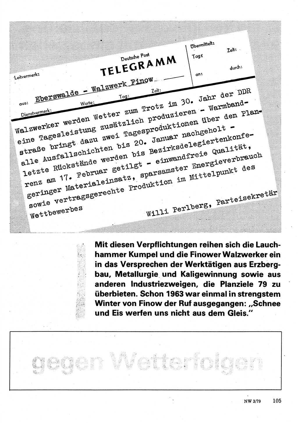 Neuer Weg (NW), Organ des Zentralkomitees (ZK) der SED (Sozialistische Einheitspartei Deutschlands) für Fragen des Parteilebens, 34. Jahrgang [Deutsche Demokratische Republik (DDR)] 1979, Seite 105 (NW ZK SED DDR 1979, S. 105)