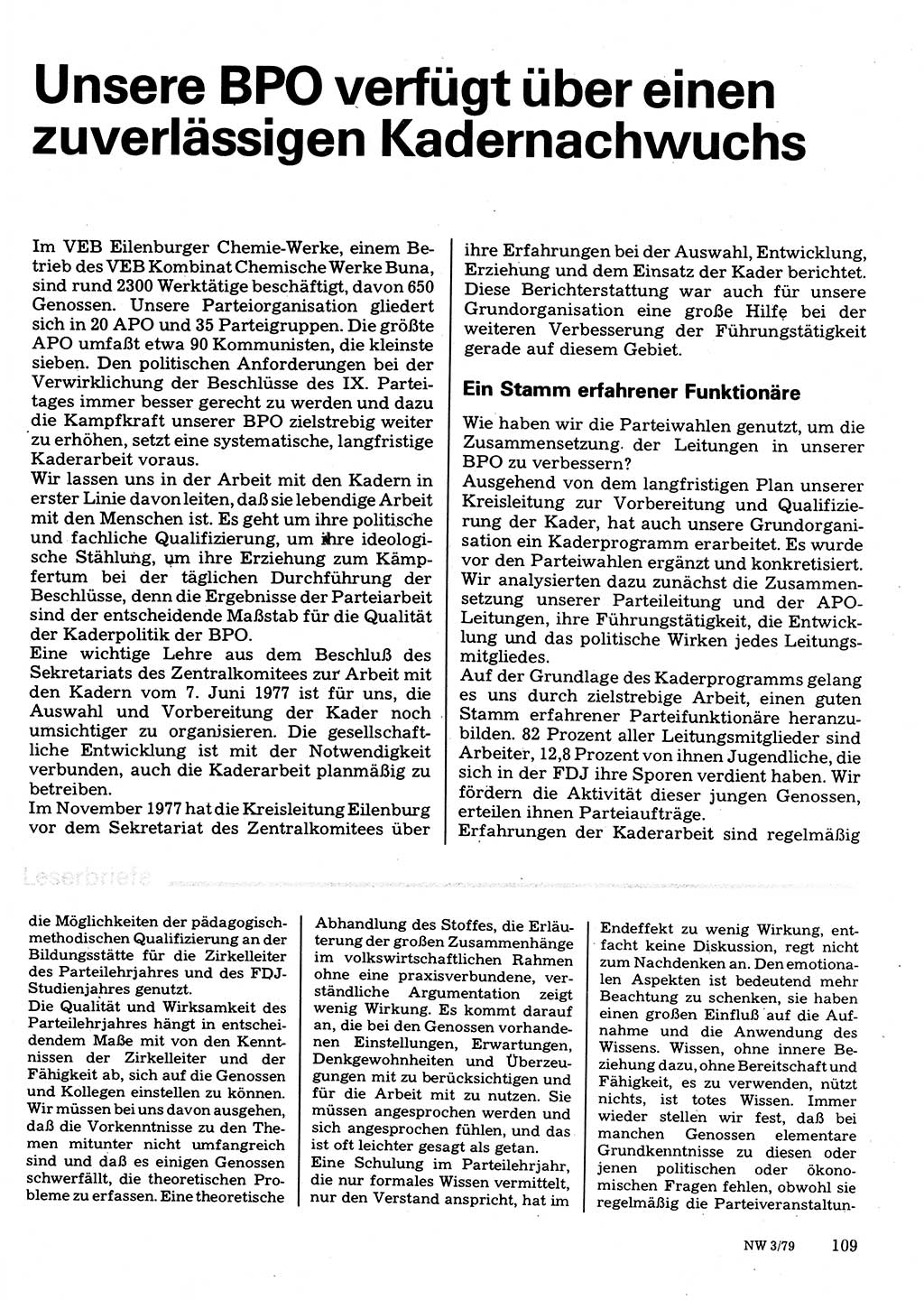 Neuer Weg (NW), Organ des Zentralkomitees (ZK) der SED (Sozialistische Einheitspartei Deutschlands) für Fragen des Parteilebens, 34. Jahrgang [Deutsche Demokratische Republik (DDR)] 1979, Seite 109 (NW ZK SED DDR 1979, S. 109)