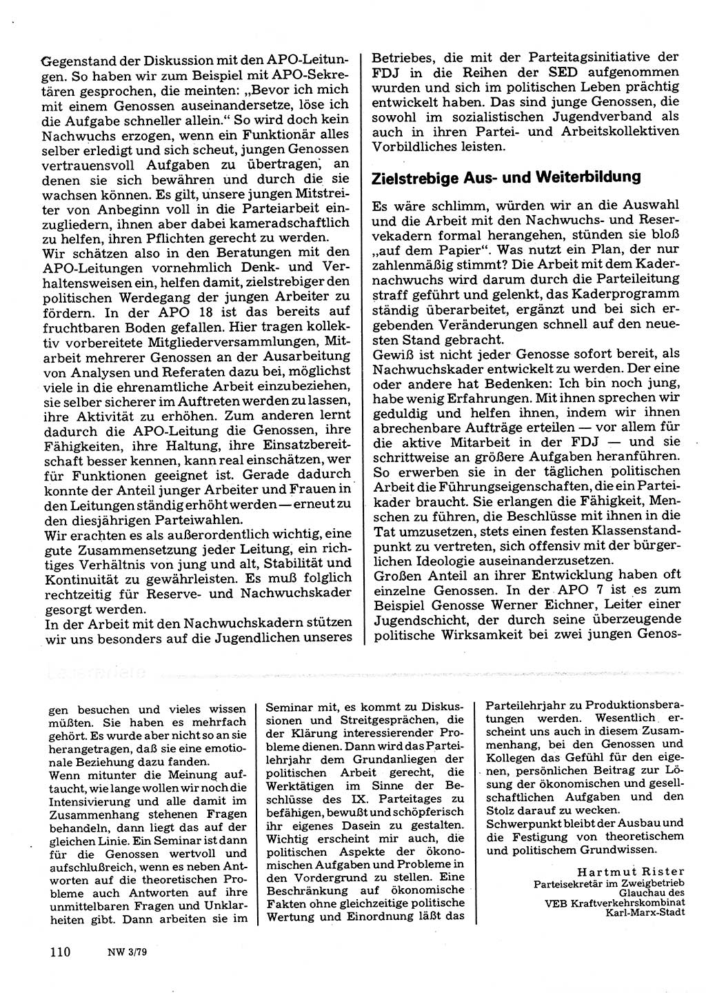 Neuer Weg (NW), Organ des Zentralkomitees (ZK) der SED (Sozialistische Einheitspartei Deutschlands) für Fragen des Parteilebens, 34. Jahrgang [Deutsche Demokratische Republik (DDR)] 1979, Seite 110 (NW ZK SED DDR 1979, S. 110)