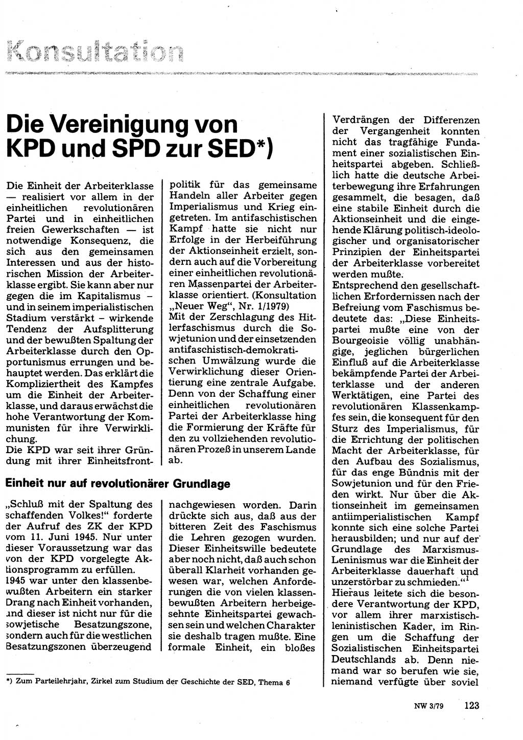 Neuer Weg (NW), Organ des Zentralkomitees (ZK) der SED (Sozialistische Einheitspartei Deutschlands) für Fragen des Parteilebens, 34. Jahrgang [Deutsche Demokratische Republik (DDR)] 1979, Seite 123 (NW ZK SED DDR 1979, S. 123)