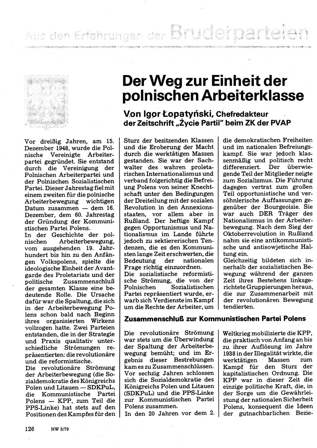 Neuer Weg (NW), Organ des Zentralkomitees (ZK) der SED (Sozialistische Einheitspartei Deutschlands) für Fragen des Parteilebens, 34. Jahrgang [Deutsche Demokratische Republik (DDR)] 1979, Seite 126 (NW ZK SED DDR 1979, S. 126)