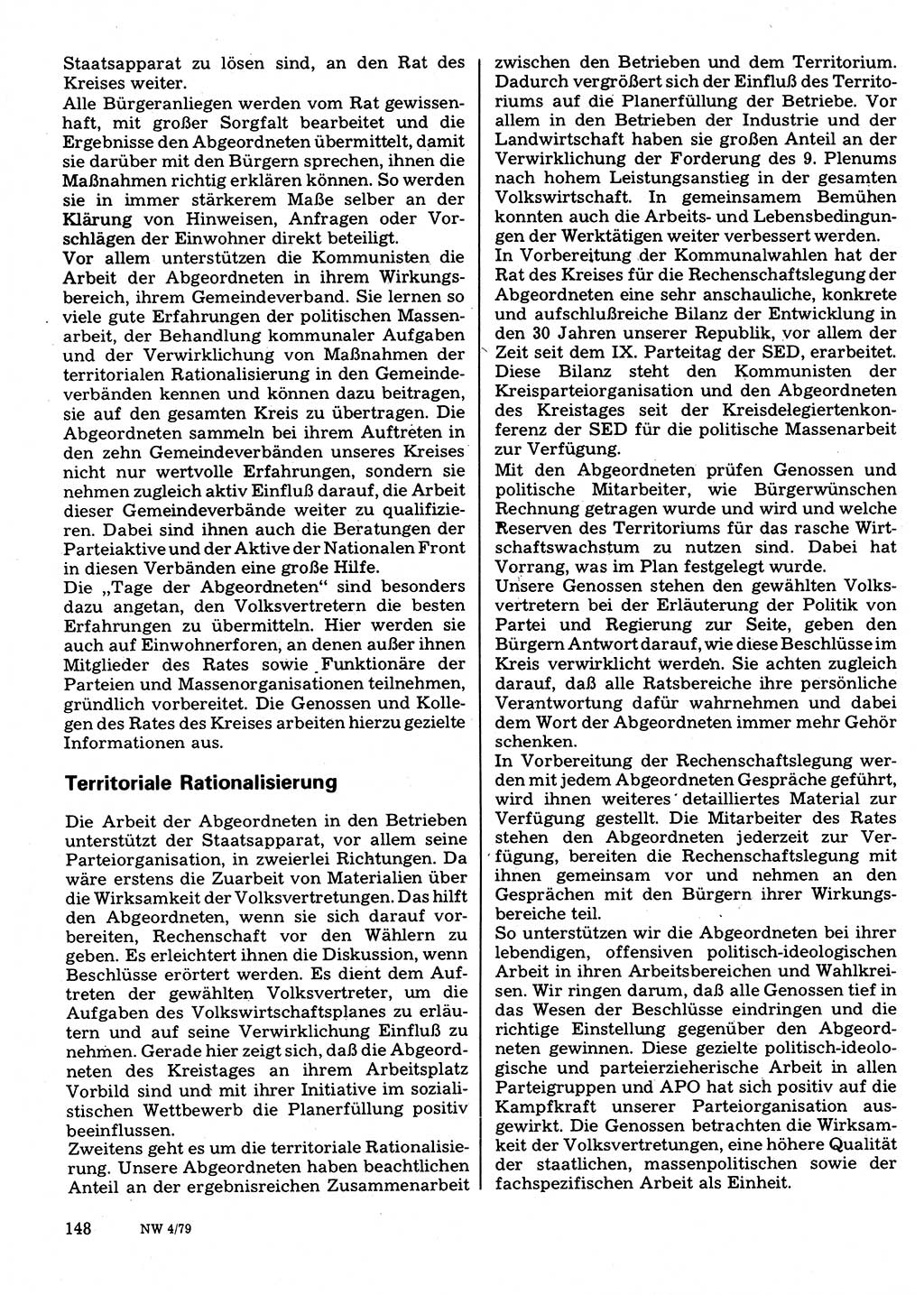 Neuer Weg (NW), Organ des Zentralkomitees (ZK) der SED (Sozialistische Einheitspartei Deutschlands) für Fragen des Parteilebens, 34. Jahrgang [Deutsche Demokratische Republik (DDR)] 1979, Seite 148 (NW ZK SED DDR 1979, S. 148)