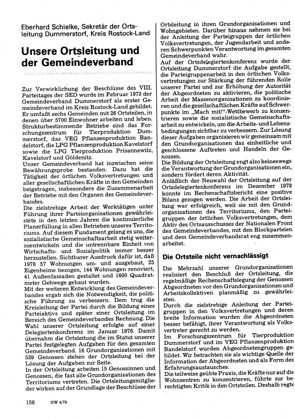 Neuer Weg (NW), Organ des Zentralkomitees (ZK) der SED (Sozialistische Einheitspartei Deutschlands) für Fragen des Parteilebens, 34. Jahrgang [Deutsche Demokratische Republik (DDR)] 1979, Seite 156 (NW ZK SED DDR 1979, S. 156)
