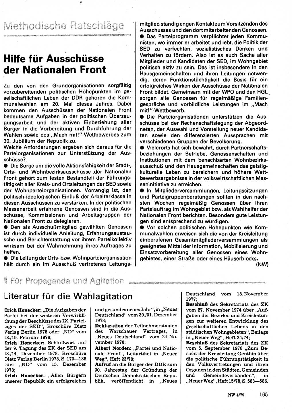 Neuer Weg (NW), Organ des Zentralkomitees (ZK) der SED (Sozialistische Einheitspartei Deutschlands) für Fragen des Parteilebens, 34. Jahrgang [Deutsche Demokratische Republik (DDR)] 1979, Seite 165 (NW ZK SED DDR 1979, S. 165)