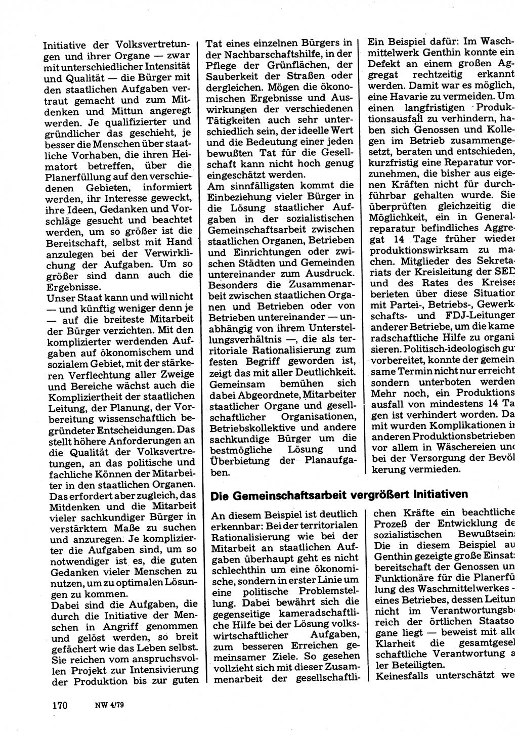 Neuer Weg (NW), Organ des Zentralkomitees (ZK) der SED (Sozialistische Einheitspartei Deutschlands) für Fragen des Parteilebens, 34. Jahrgang [Deutsche Demokratische Republik (DDR)] 1979, Seite 170 (NW ZK SED DDR 1979, S. 170)