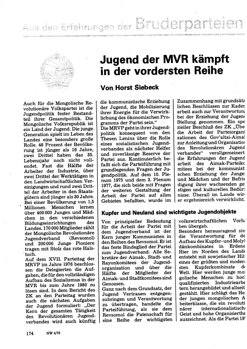 Neuer Weg (NW), Organ des Zentralkomitees (ZK) der SED (Sozialistische Einheitspartei Deutschlands) für Fragen des Parteilebens, 34. Jahrgang [Deutsche Demokratische Republik (DDR)] 1979, Seite 174 (NW ZK SED DDR 1979, S. 174)