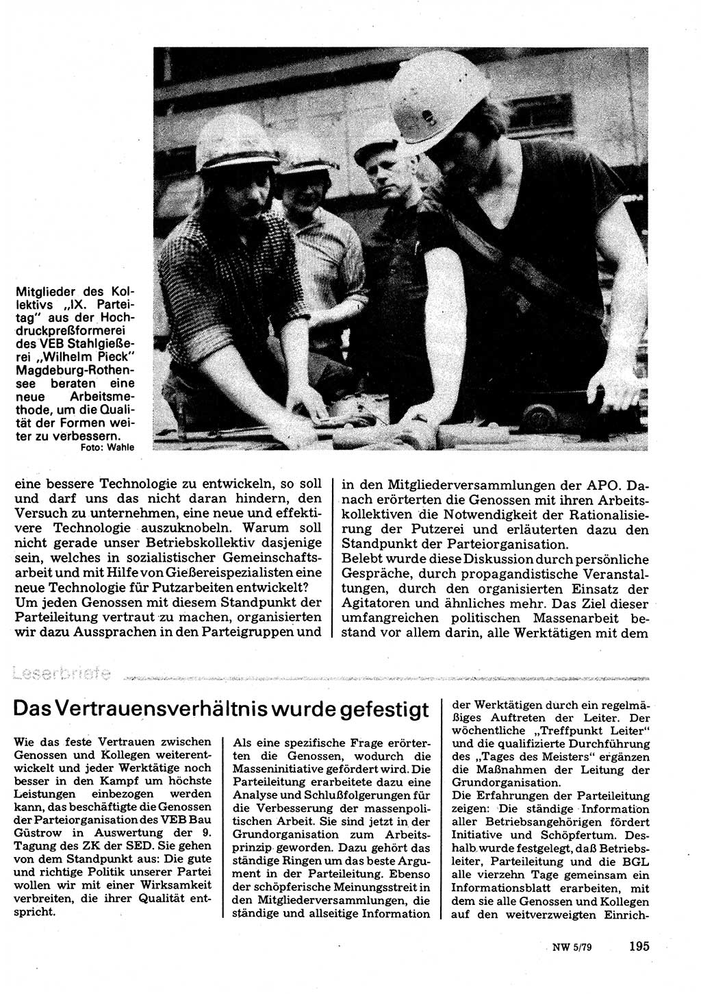 Neuer Weg (NW), Organ des Zentralkomitees (ZK) der SED (Sozialistische Einheitspartei Deutschlands) für Fragen des Parteilebens, 34. Jahrgang [Deutsche Demokratische Republik (DDR)] 1979, Seite 195 (NW ZK SED DDR 1979, S. 195)