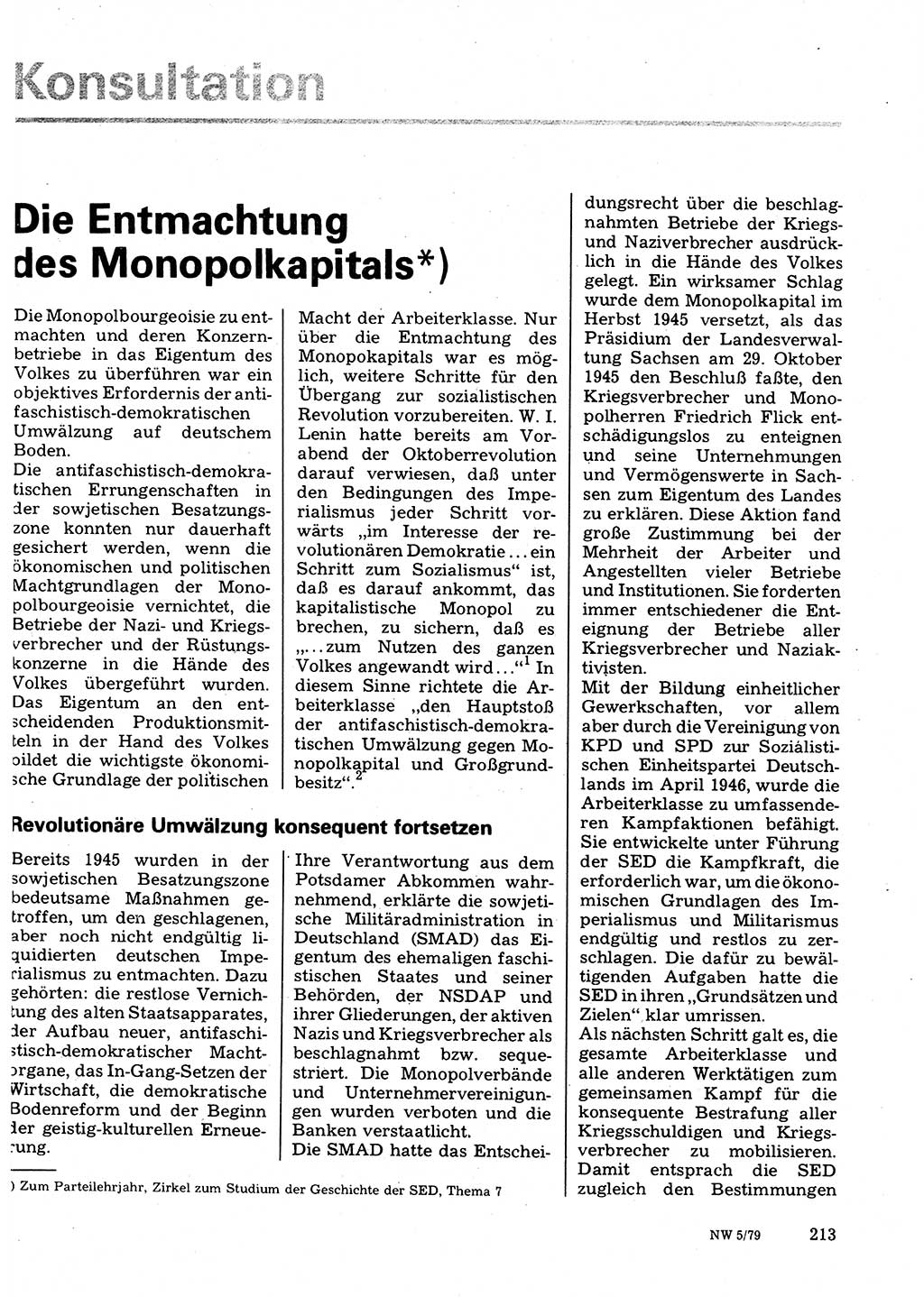 Neuer Weg (NW), Organ des Zentralkomitees (ZK) der SED (Sozialistische Einheitspartei Deutschlands) für Fragen des Parteilebens, 34. Jahrgang [Deutsche Demokratische Republik (DDR)] 1979, Seite 213 (NW ZK SED DDR 1979, S. 213)