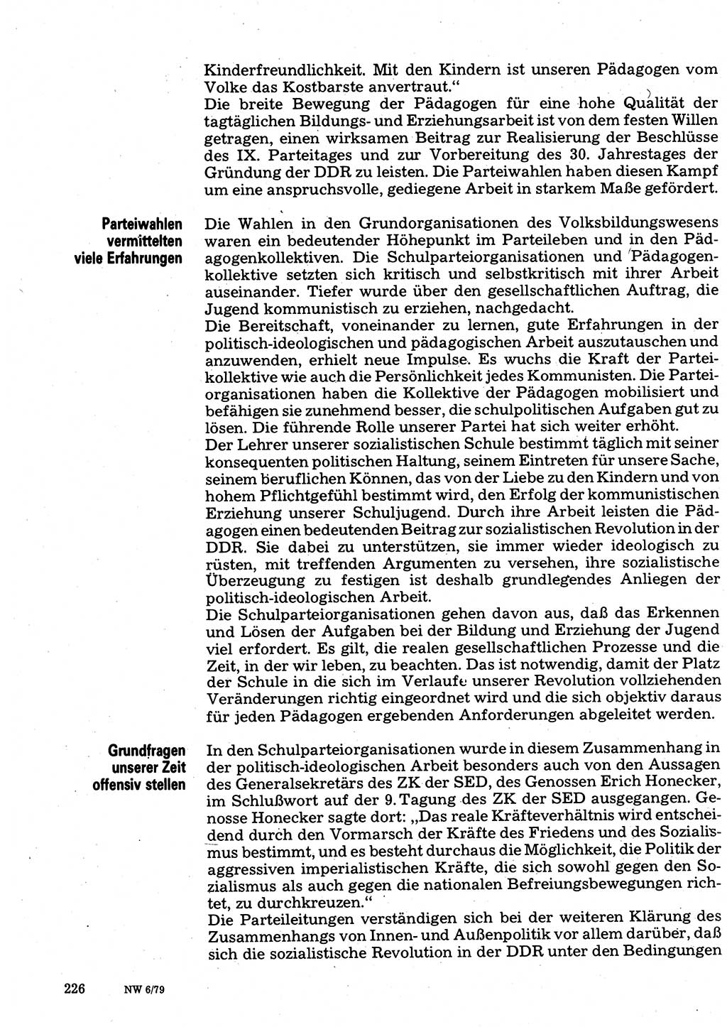 Neuer Weg (NW), Organ des Zentralkomitees (ZK) der SED (Sozialistische Einheitspartei Deutschlands) für Fragen des Parteilebens, 34. Jahrgang [Deutsche Demokratische Republik (DDR)] 1979, Seite 226 (NW ZK SED DDR 1979, S. 226)