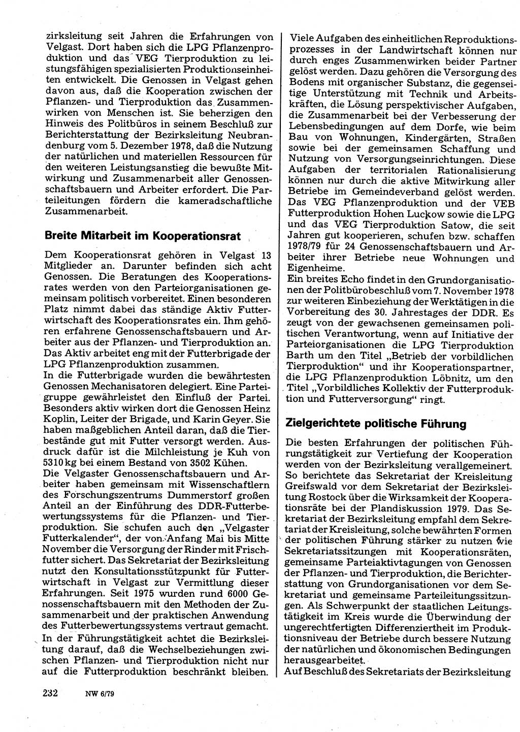 Neuer Weg (NW), Organ des Zentralkomitees (ZK) der SED (Sozialistische Einheitspartei Deutschlands) für Fragen des Parteilebens, 34. Jahrgang [Deutsche Demokratische Republik (DDR)] 1979, Seite 232 (NW ZK SED DDR 1979, S. 232)