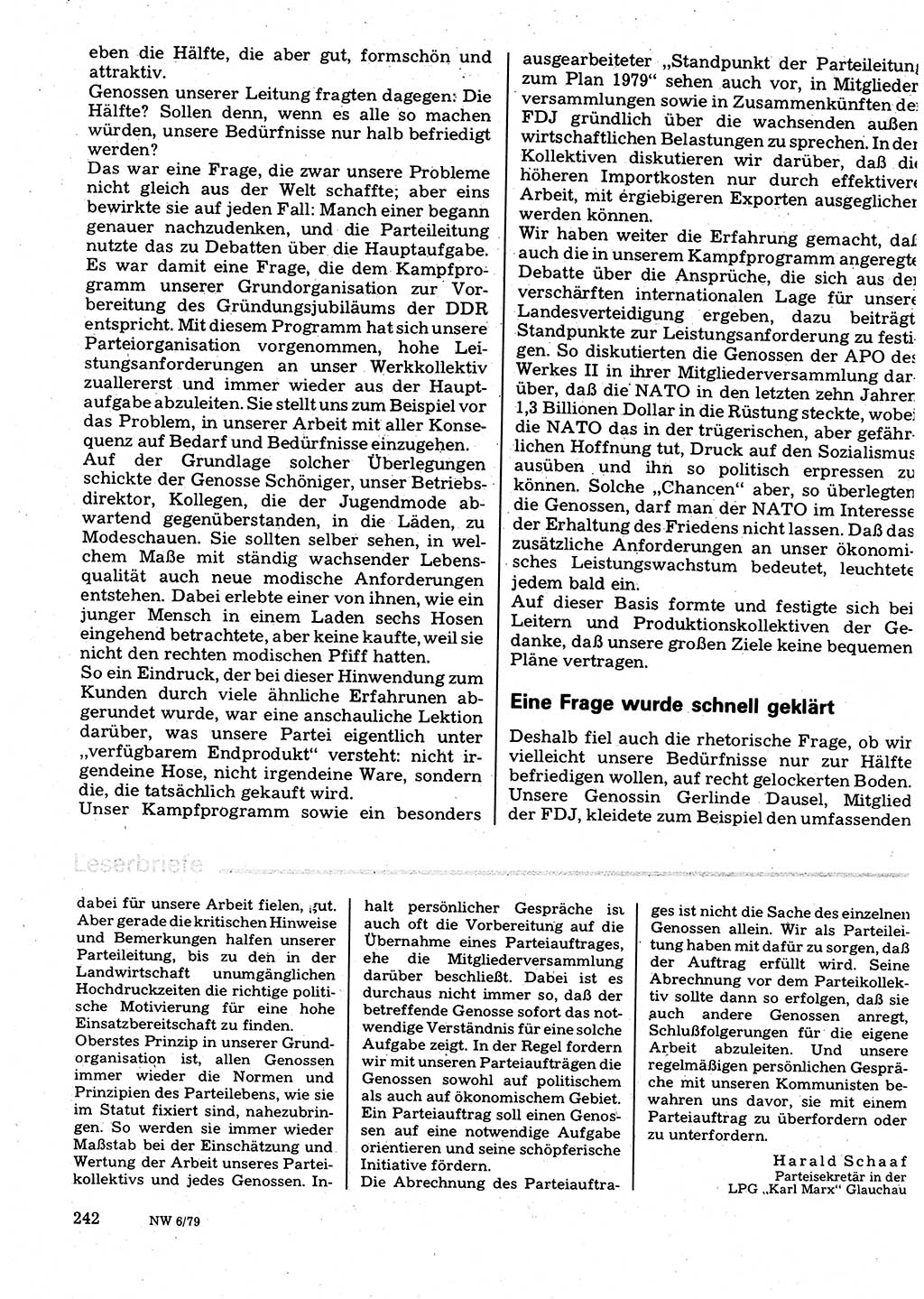 Neuer Weg (NW), Organ des Zentralkomitees (ZK) der SED (Sozialistische Einheitspartei Deutschlands) für Fragen des Parteilebens, 34. Jahrgang [Deutsche Demokratische Republik (DDR)] 1979, Seite 242 (NW ZK SED DDR 1979, S. 242)