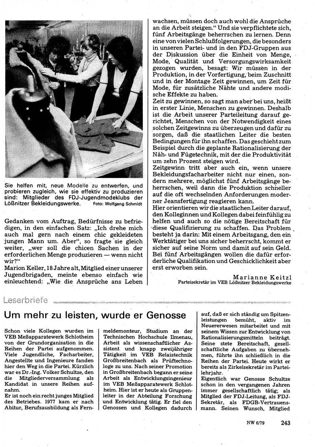 Neuer Weg (NW), Organ des Zentralkomitees (ZK) der SED (Sozialistische Einheitspartei Deutschlands) für Fragen des Parteilebens, 34. Jahrgang [Deutsche Demokratische Republik (DDR)] 1979, Seite 243 (NW ZK SED DDR 1979, S. 243)