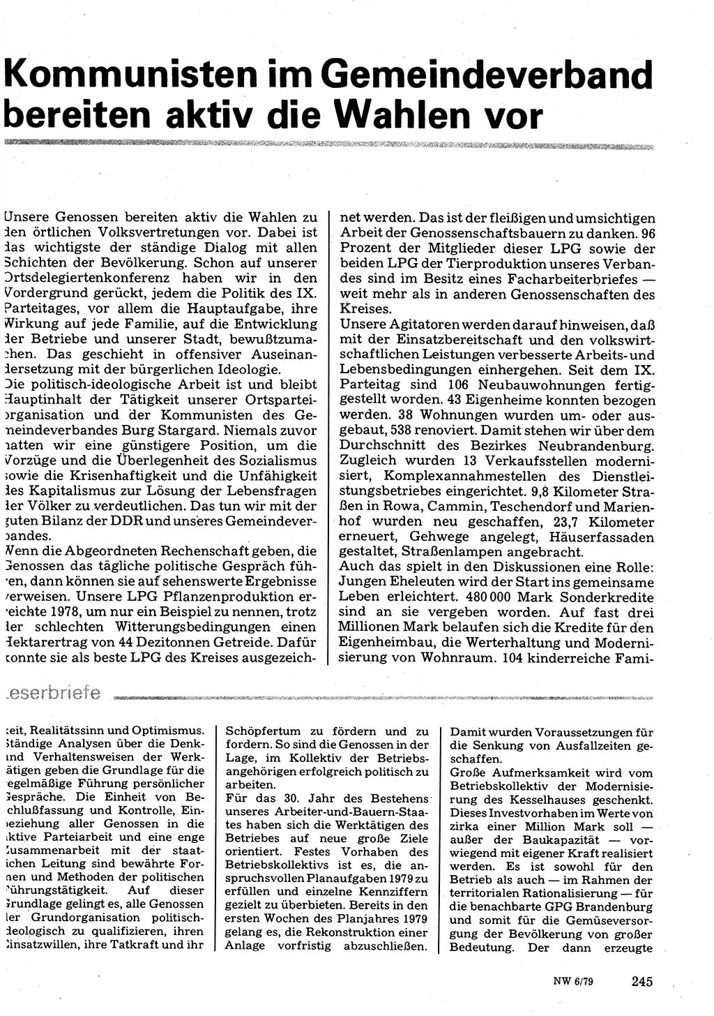 Neuer Weg (NW), Organ des Zentralkomitees (ZK) der SED (Sozialistische Einheitspartei Deutschlands) für Fragen des Parteilebens, 34. Jahrgang [Deutsche Demokratische Republik (DDR)] 1979, Seite 245 (NW ZK SED DDR 1979, S. 245)