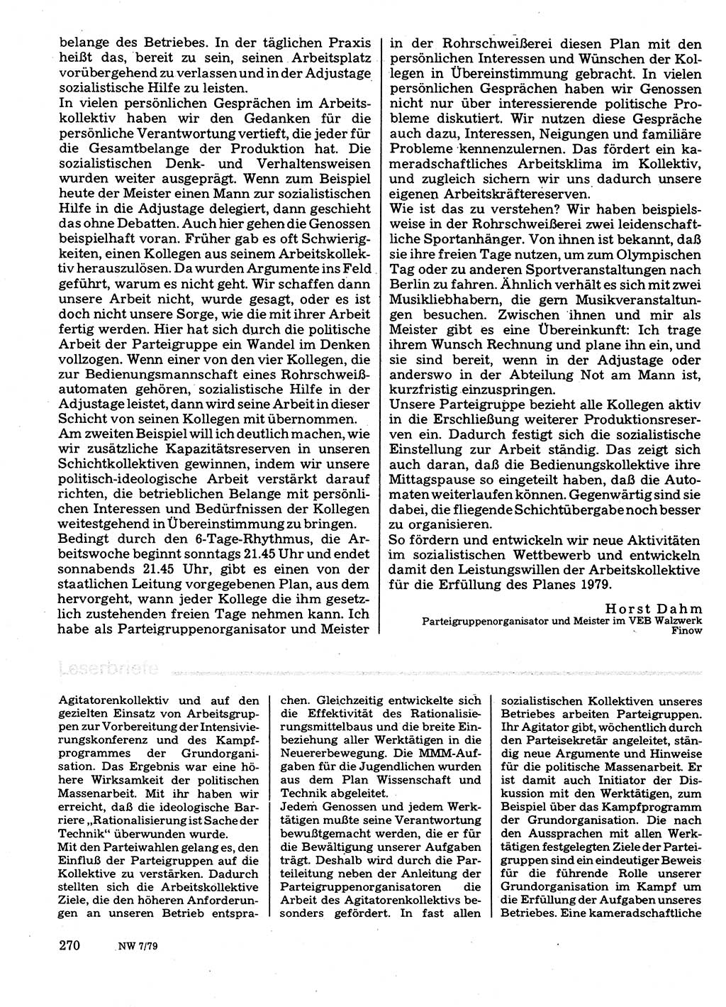 Neuer Weg (NW), Organ des Zentralkomitees (ZK) der SED (Sozialistische Einheitspartei Deutschlands) für Fragen des Parteilebens, 34. Jahrgang [Deutsche Demokratische Republik (DDR)] 1979, Seite 270 (NW ZK SED DDR 1979, S. 270)