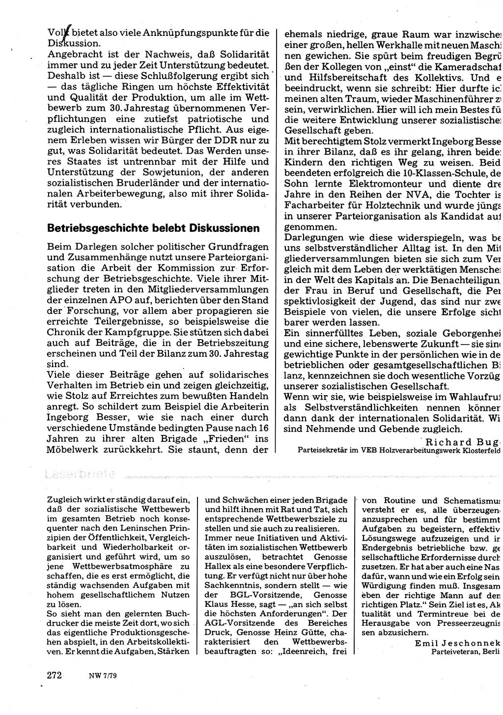 Neuer Weg (NW), Organ des Zentralkomitees (ZK) der SED (Sozialistische Einheitspartei Deutschlands) für Fragen des Parteilebens, 34. Jahrgang [Deutsche Demokratische Republik (DDR)] 1979, Seite 272 (NW ZK SED DDR 1979, S. 272)