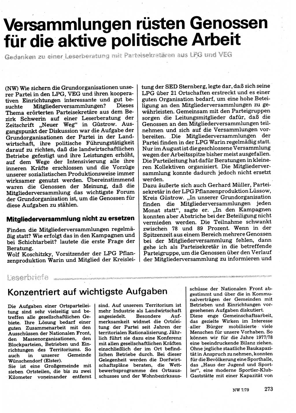 Neuer Weg (NW), Organ des Zentralkomitees (ZK) der SED (Sozialistische Einheitspartei Deutschlands) für Fragen des Parteilebens, 34. Jahrgang [Deutsche Demokratische Republik (DDR)] 1979, Seite 273 (NW ZK SED DDR 1979, S. 273)