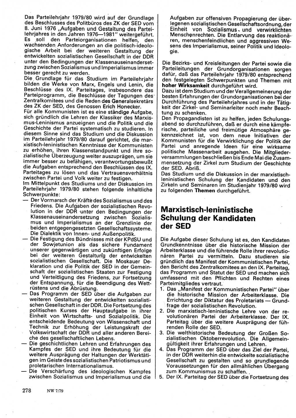 Neuer Weg (NW), Organ des Zentralkomitees (ZK) der SED (Sozialistische Einheitspartei Deutschlands) für Fragen des Parteilebens, 34. Jahrgang [Deutsche Demokratische Republik (DDR)] 1979, Seite 278 (NW ZK SED DDR 1979, S. 278)