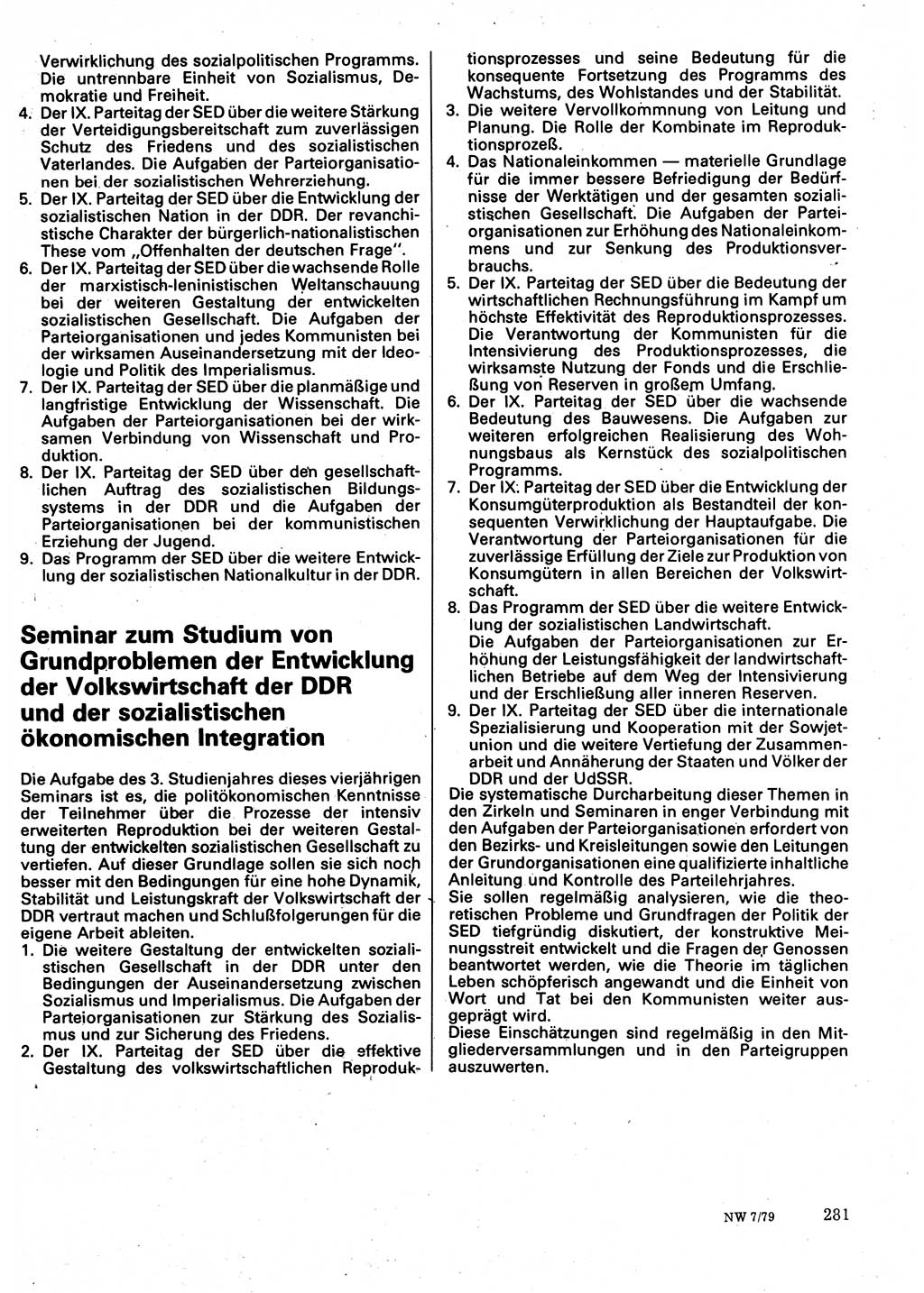 Neuer Weg (NW), Organ des Zentralkomitees (ZK) der SED (Sozialistische Einheitspartei Deutschlands) für Fragen des Parteilebens, 34. Jahrgang [Deutsche Demokratische Republik (DDR)] 1979, Seite 281 (NW ZK SED DDR 1979, S. 281)