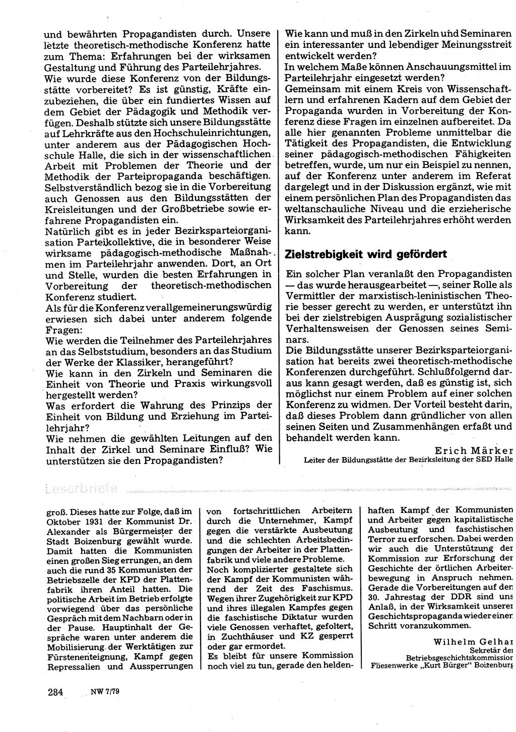 Neuer Weg (NW), Organ des Zentralkomitees (ZK) der SED (Sozialistische Einheitspartei Deutschlands) für Fragen des Parteilebens, 34. Jahrgang [Deutsche Demokratische Republik (DDR)] 1979, Seite 284 (NW ZK SED DDR 1979, S. 284)