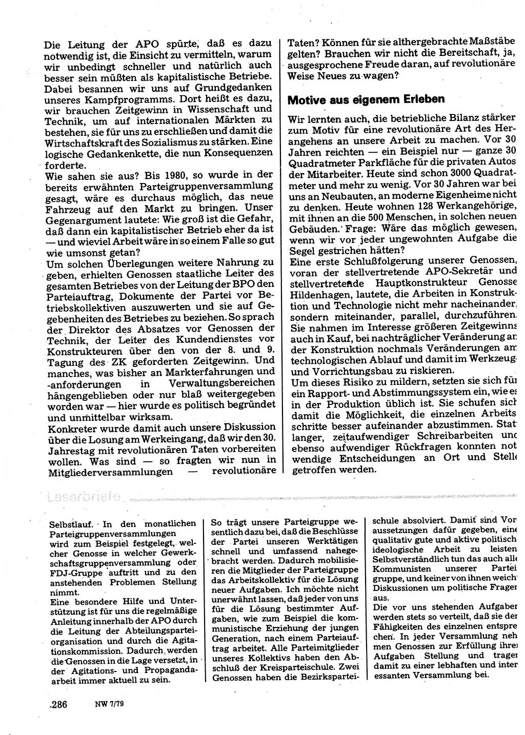 Neuer Weg (NW), Organ des Zentralkomitees (ZK) der SED (Sozialistische Einheitspartei Deutschlands) für Fragen des Parteilebens, 34. Jahrgang [Deutsche Demokratische Republik (DDR)] 1979, Seite 286 (NW ZK SED DDR 1979, S. 286)